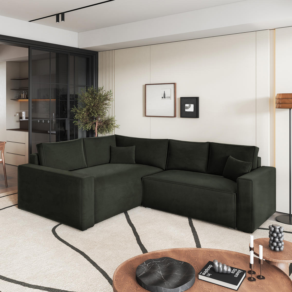 ROHOVÁ SEDAČKA ERONIS černá - šedá/černá, dřevo/textil (265/194cm) - MASSENO