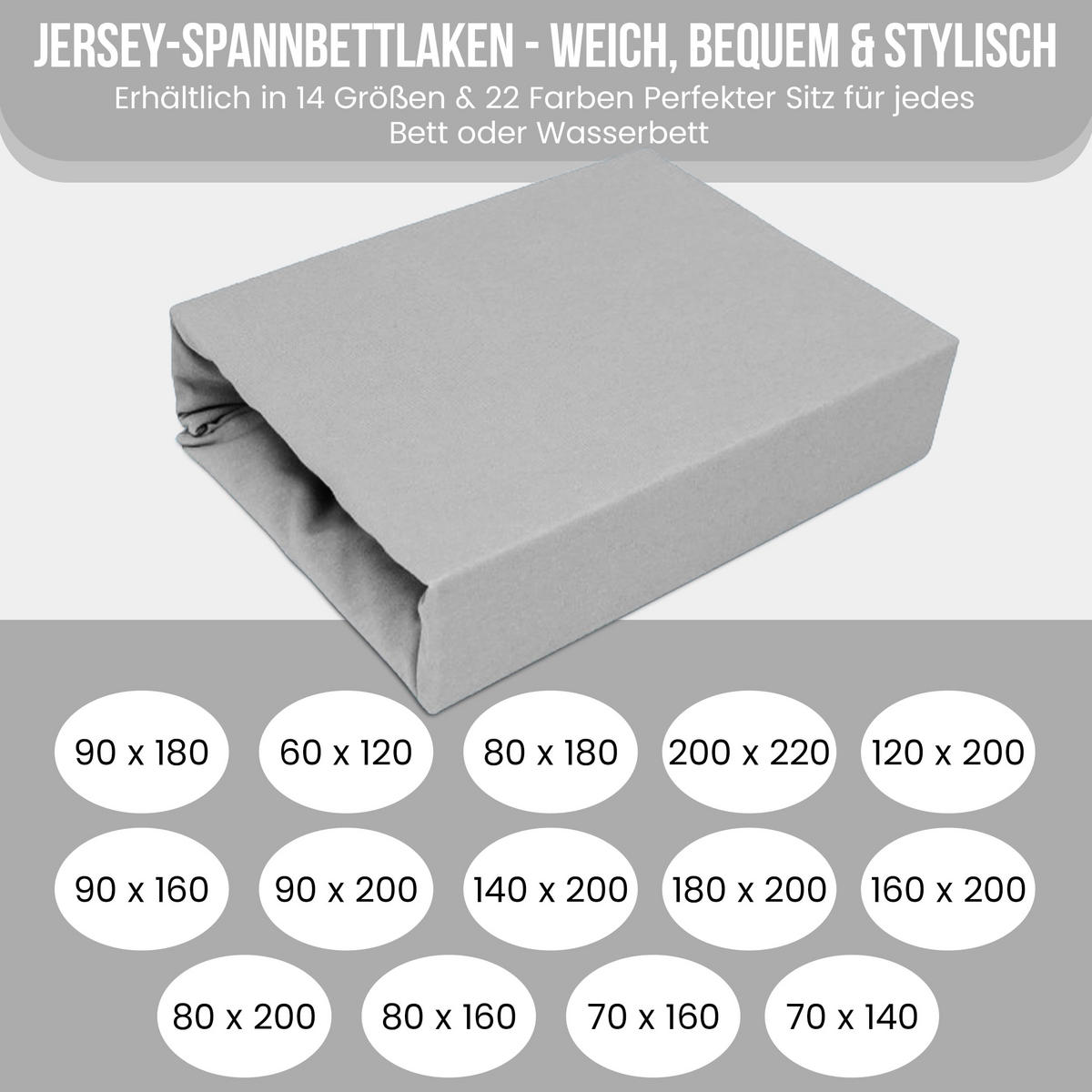 SPANNBETTLAKEN 160/200 cm, Jersey Elastisch 100 % Baumwolle Silber - Grau, Textil (160/200cm) - Best For Home