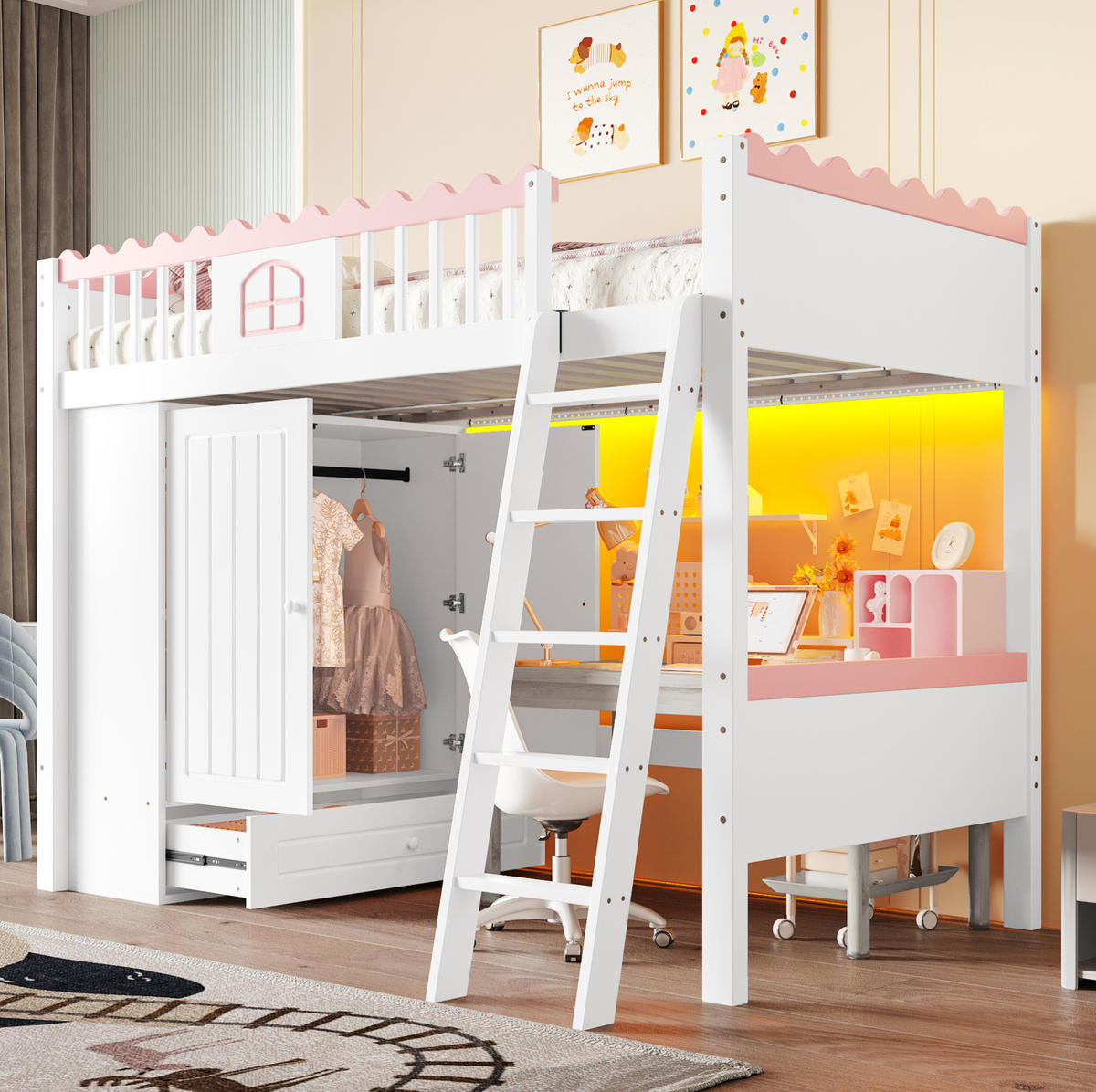 HOCHBETT 90/200 cm Weiß aus Kiefernholz und MDF mit LED-Leiste - Weiß, Holz (90/200cm) - OKMYHOME