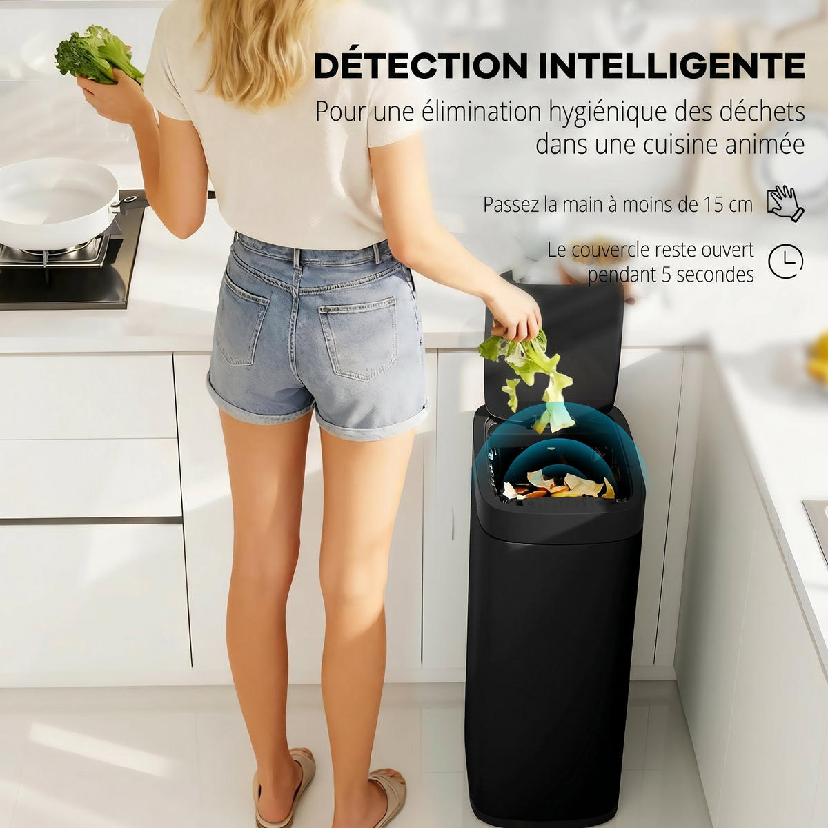 MÜLLEIMER SENSOR AUTOMATISCHER Sensor 50L Infrarot Metall Schwarz 26,5/68/35,5 cm - Schwarz, Metall (26.5/68/35.5cm) - Rolipo