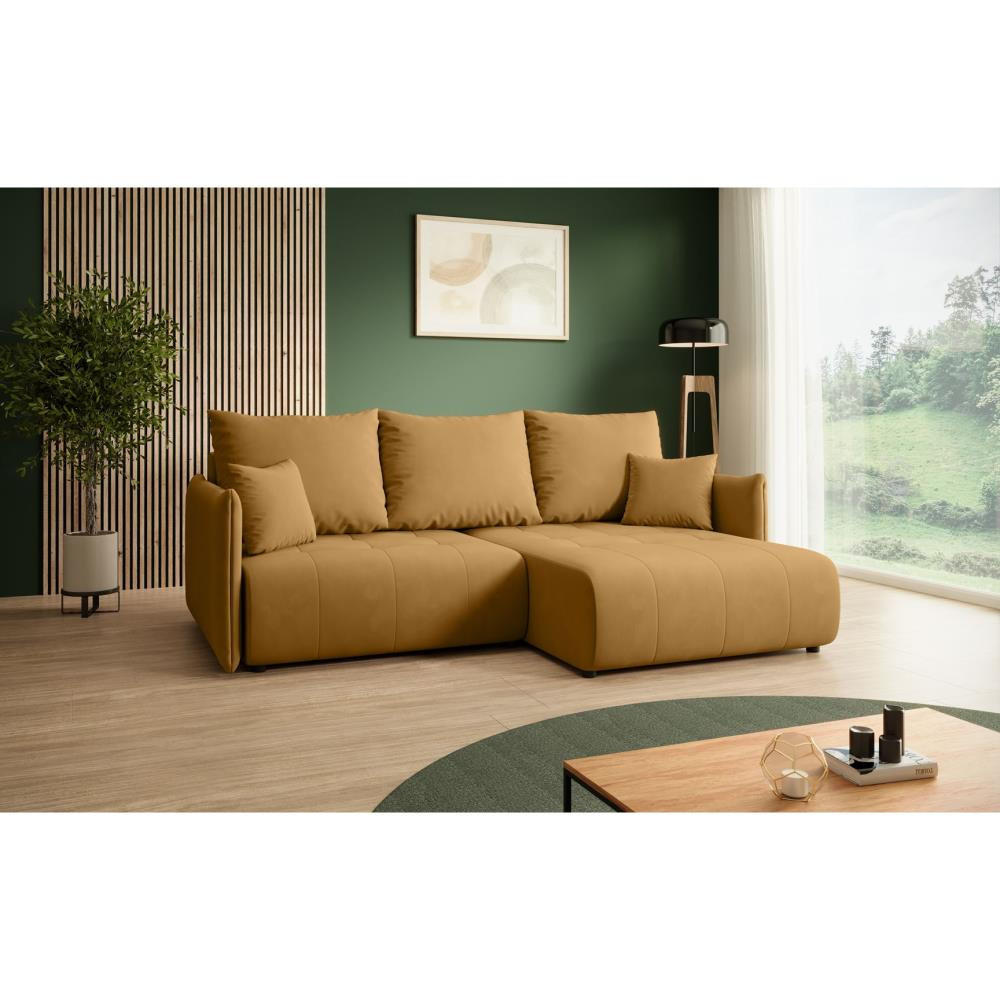ECKSCHLAFSOFA Henry Mini gelb rechts - Gelb/Schwarz, Kunststoff/Textil (221/153cm) - Beautysofa