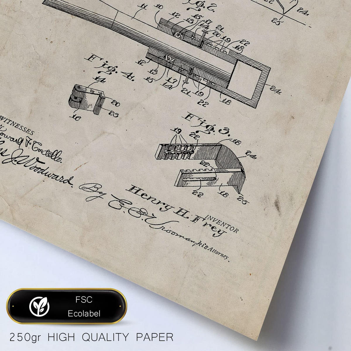 POSTER Set Mit 6 Plakaten Mit Bauwerkzeuge 2 Patenten Im Vintage Stil A3 & A4 Schwarzer Rahmen - Schwarz, Papier (29/3cm) - Nacnic