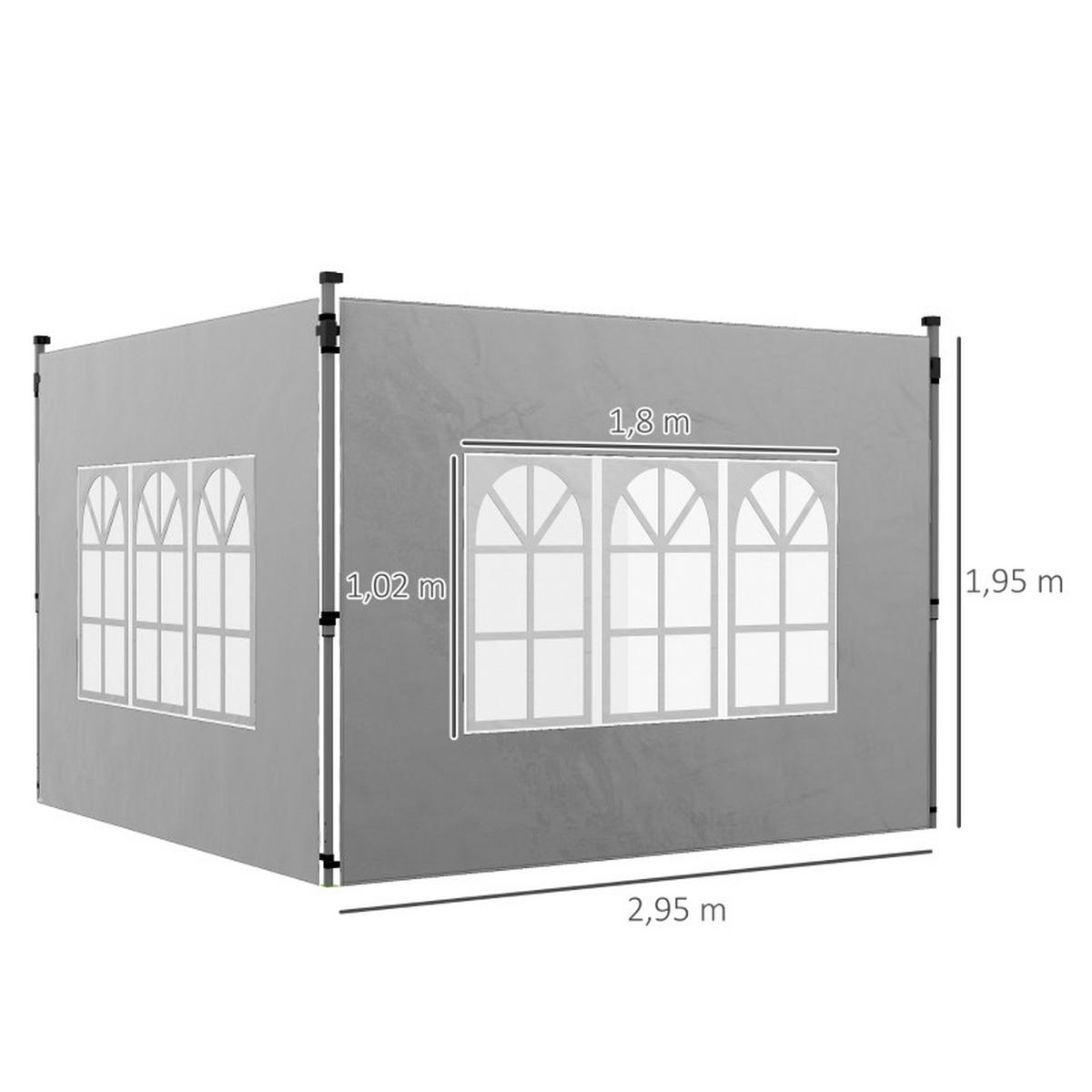 PAVILLON SEITENWÄNDE 2er Set 3x3 3x4 m hellgrau - Hellgrau, Kunststoff (1/195/295cm) - LEBENLANG
