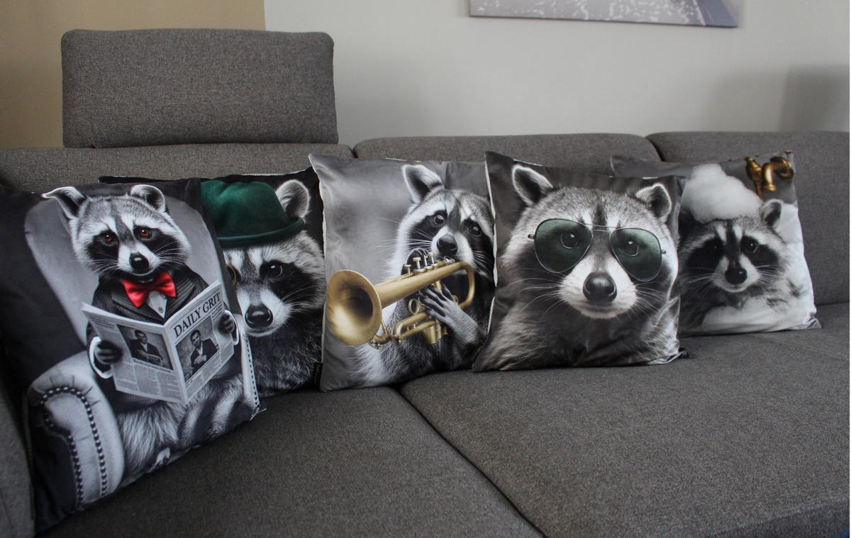 KISSENHÜLLE WASCHBÄR BILL Zeitung - Graubraun, Textil (45/45cm) - Yve! decoration