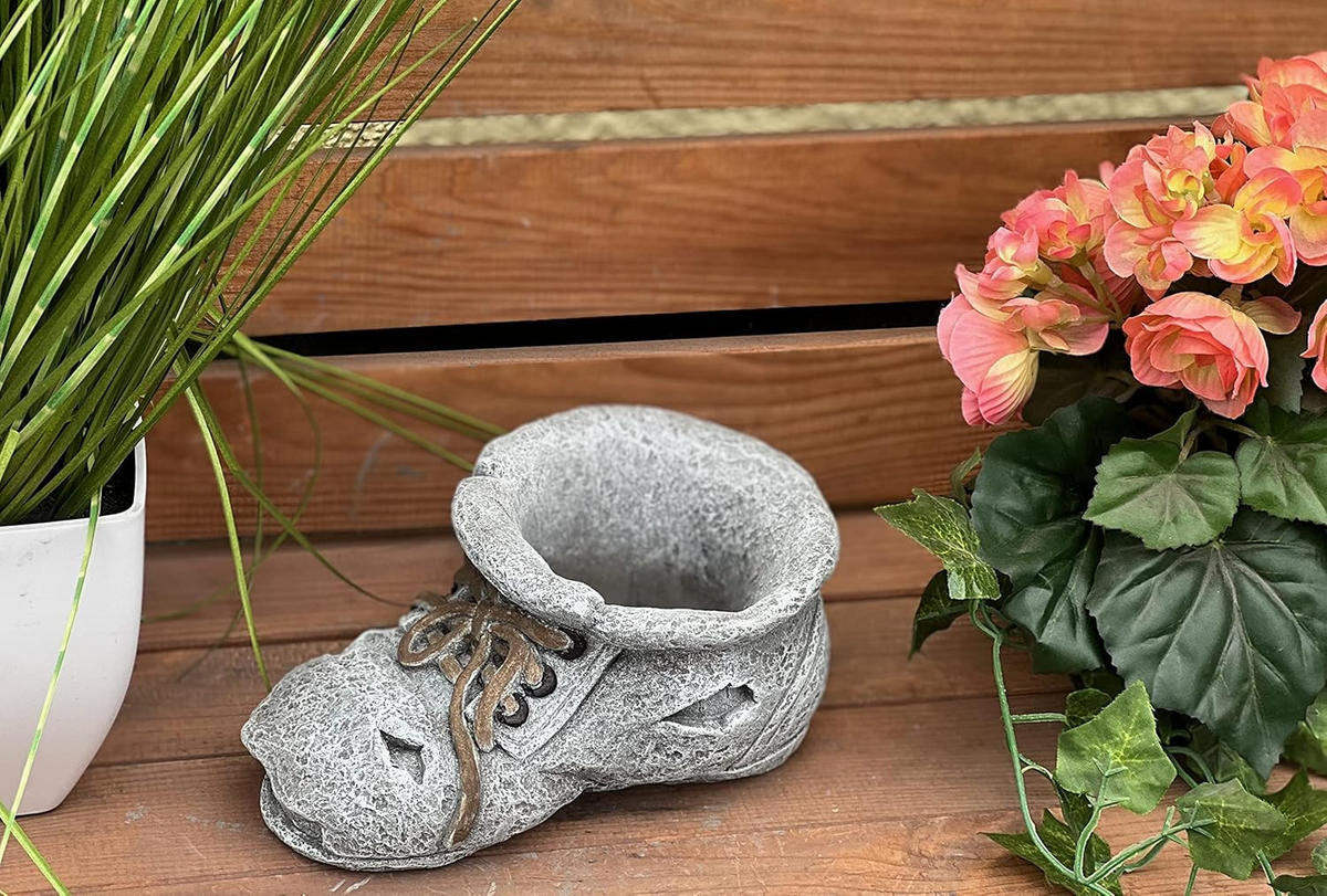 STEINFIGUR Pflanztopf Stiefel Pflanzstiefel frostfest Steinguss - Grau, Stein (10/9/20cm) - stoneandstyle