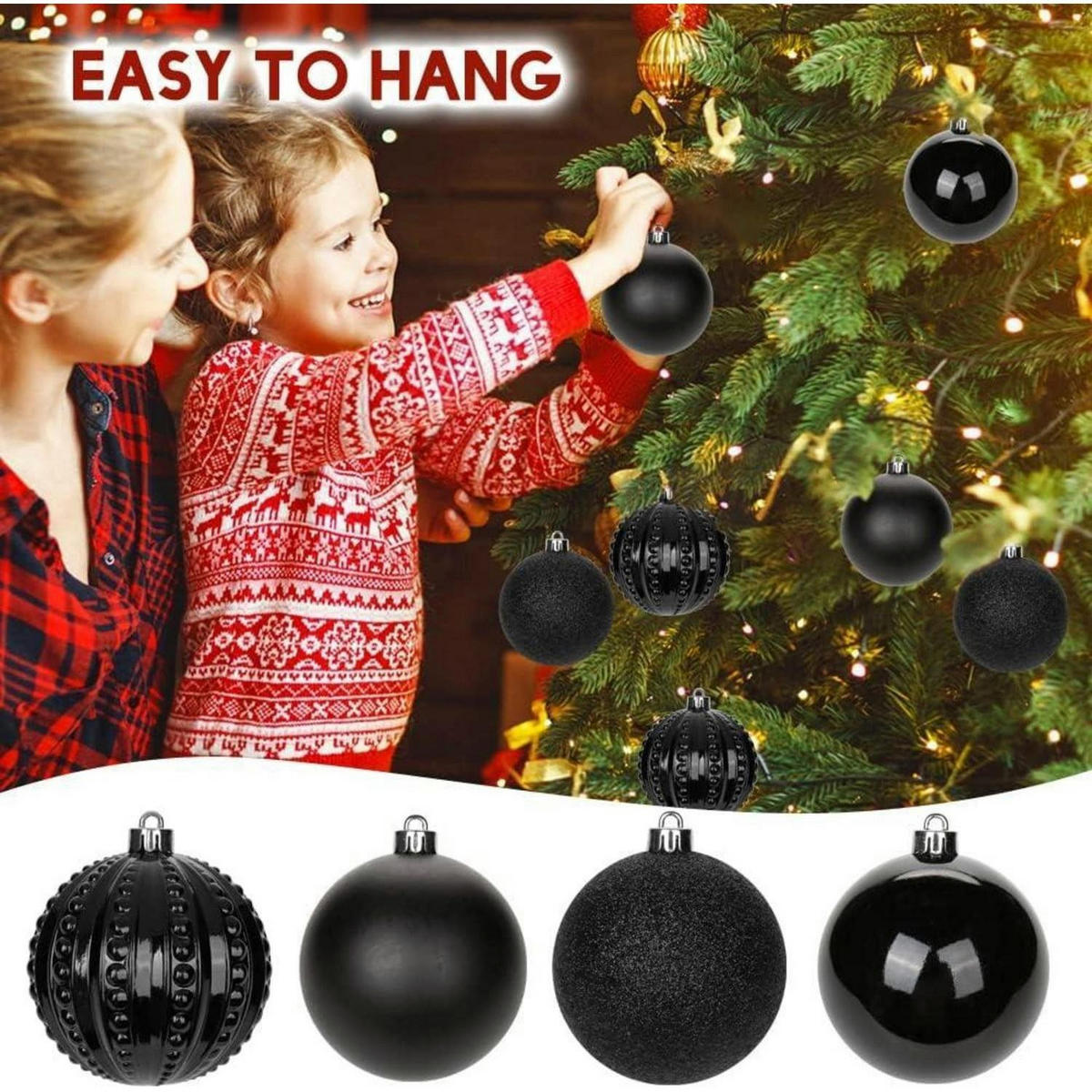 WEIHNACHTSKUGELN 12 Stück 8 cm Schwarz Bruchsicher Kunststoff - Schwarz, Kunststoff (8/8/8cm)