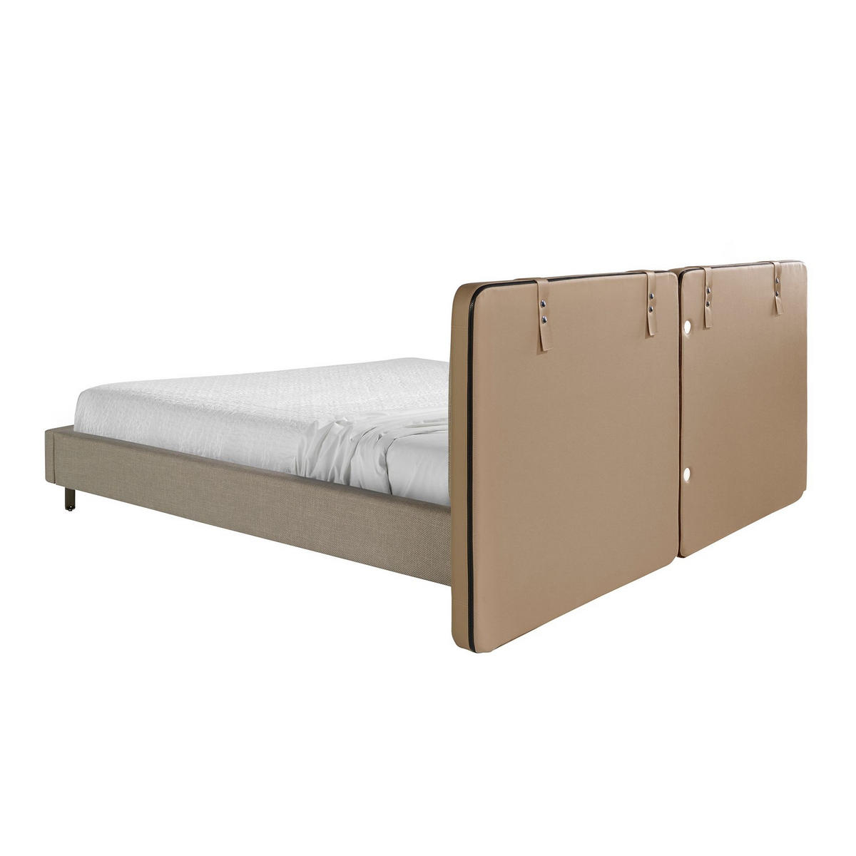 BETT Bett aus nerzfarbenem Kunstleder und grauem Stoff 217/222/100 cm - Taupe/Edelstahlfarben, Leder (180/200cm) - ANGEL CERDA