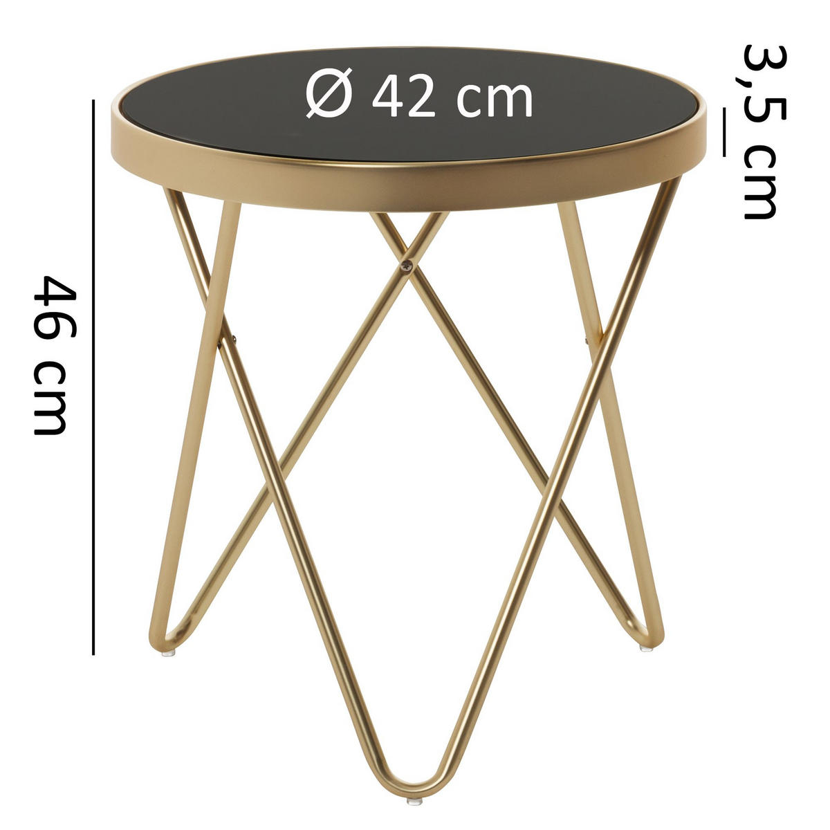 BEISTELLTISCH Glas Kupfer V-Gestell 70er-Jahre Design, Gold 42x42x46 cm - Goldfarben, Glas/Metall (42/42/46cm) - KADIMA DESIGN
