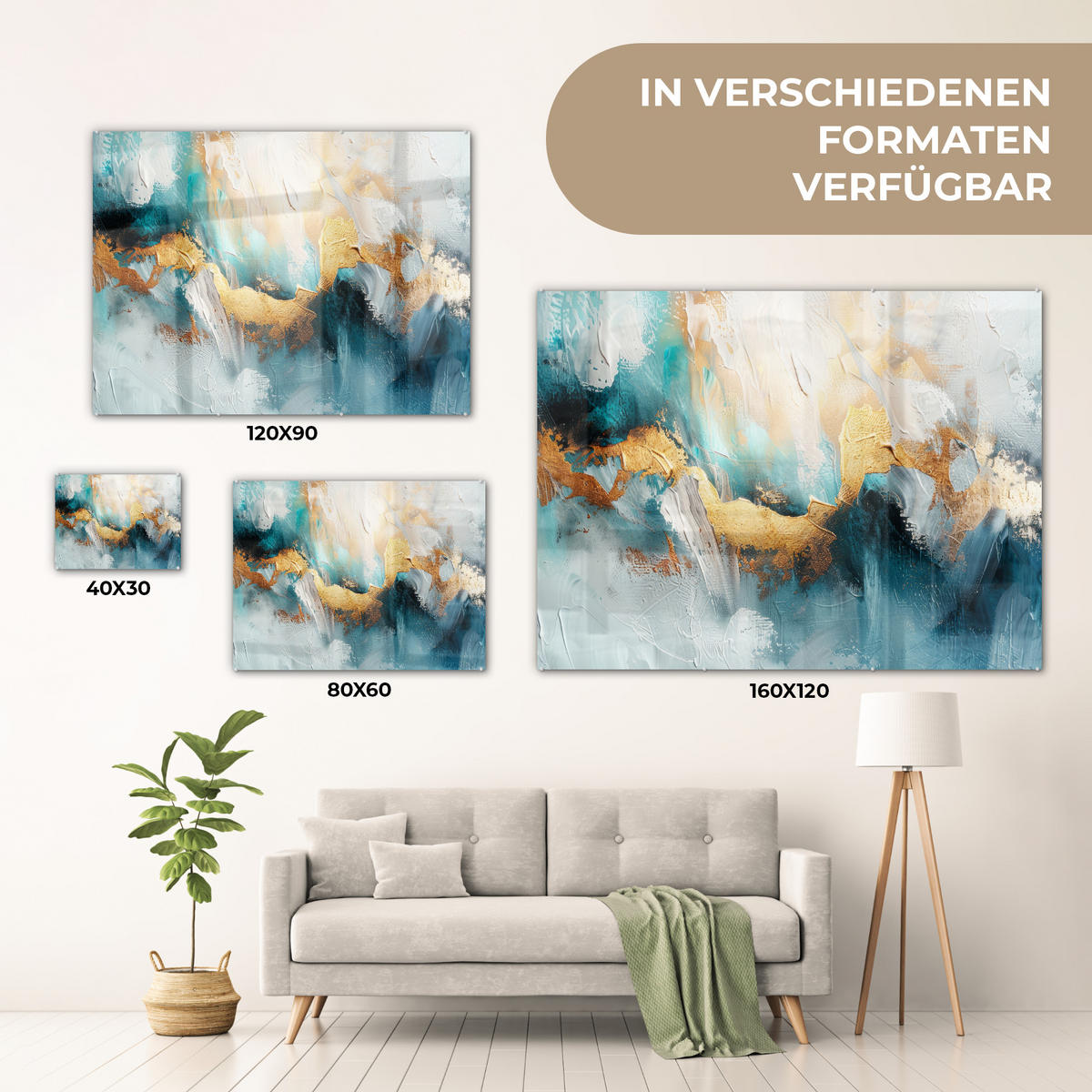OBRAZ NA AKRYLOVOM SKLE Abstraktné - umenie - zlaté - modré 80x60 cm - petrolejová, sklo (80/60cm) - MuchoWow