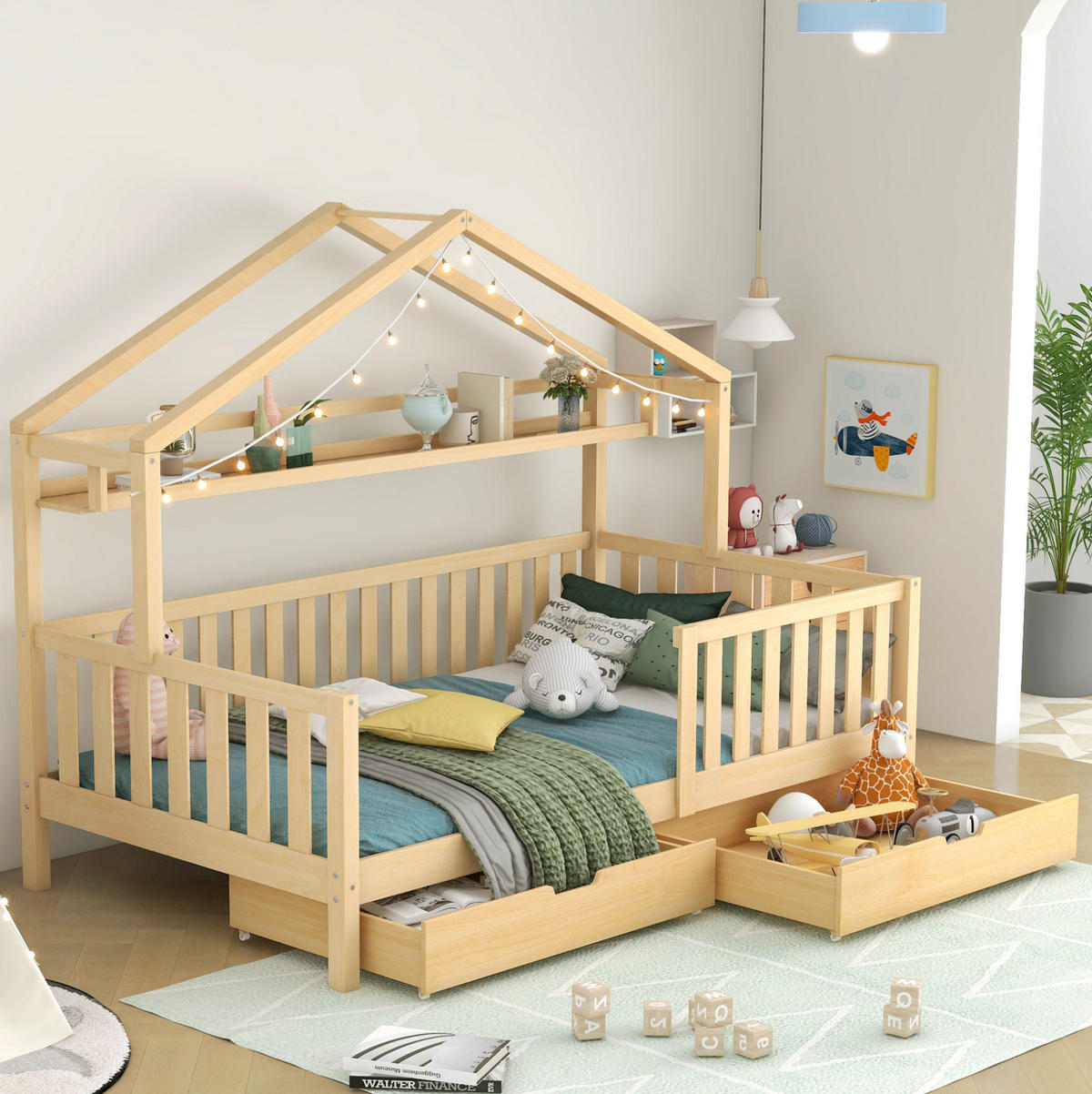 KINDEREINZELBETTEN aus Kiefernholz 90x200 cm in Natur mit 2 Schubladen - Naturfarben, Holz (90/200cm) - Modfu