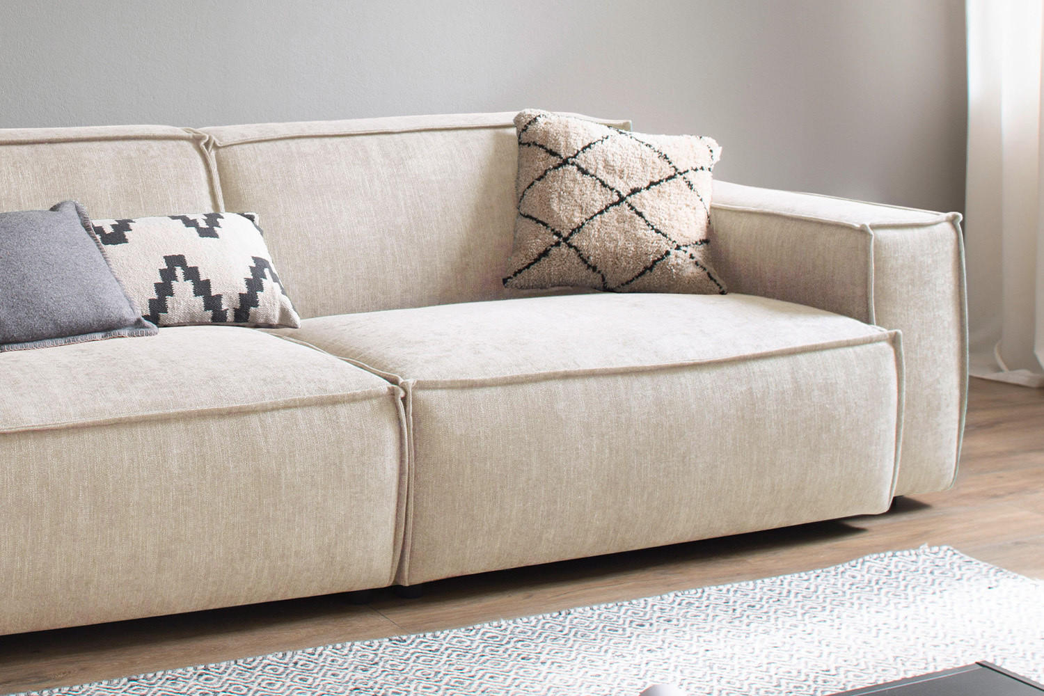 SOFA SAMU Beige Webstoff - Beige/Schwarz, Textil (236/72/106cm) - KAWOLA