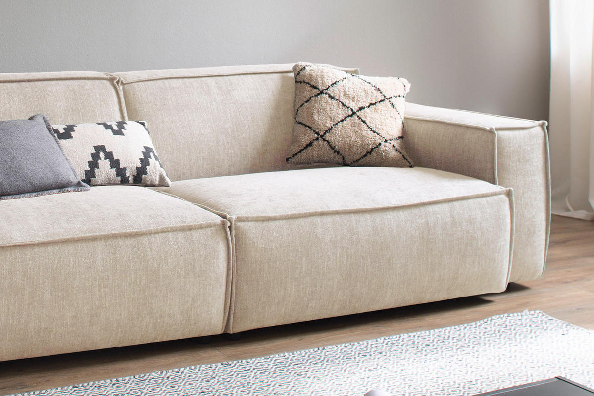SOFA SAMU Beige Webstoff - Beige/Schwarz, Textil (256/72/106cm) - KAWOLA