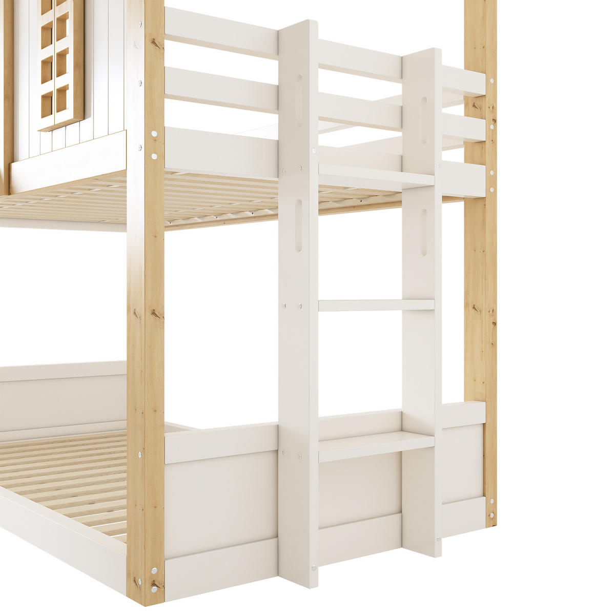 ETAGENBETT 90/200 cm Hausbett mit Rutsche, DE-41540, in Weiß/Natur - Weiß, Holzwerkstoff (90/200cm) - ComfortXL
