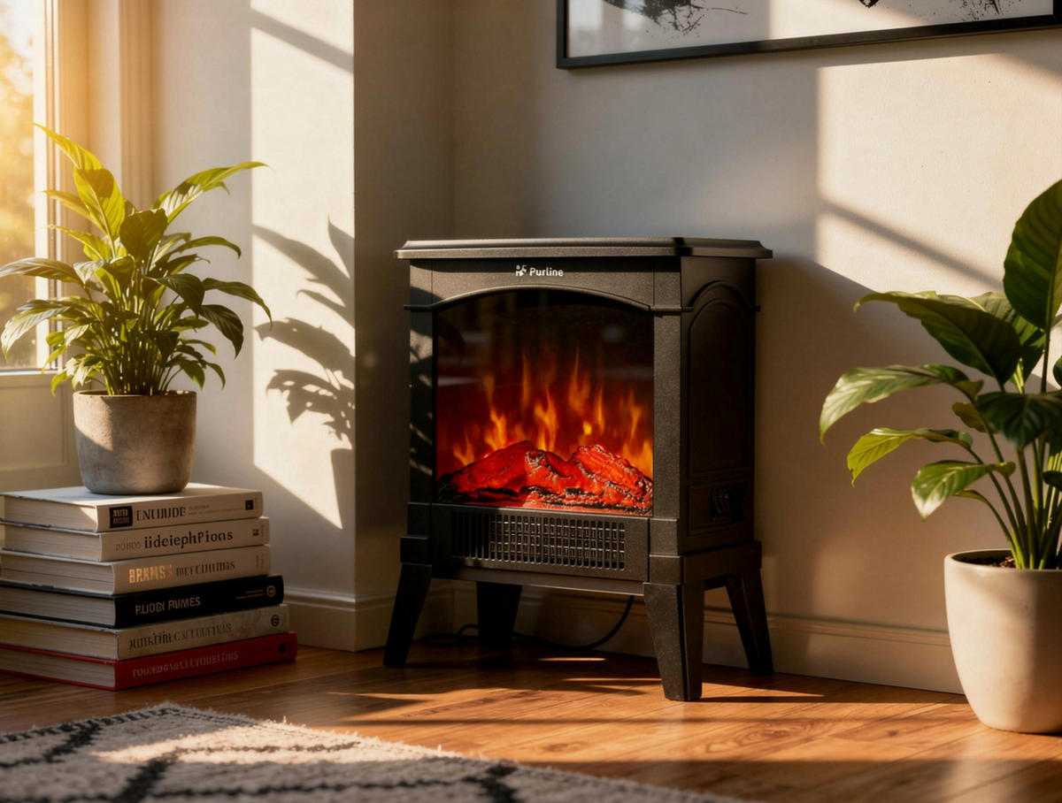 ELEKTROKAMIN Schwarz Bodenmodell mit integrierter Heizung 1500 W - Schwarz, Glas (35/46/22cm) - Purline