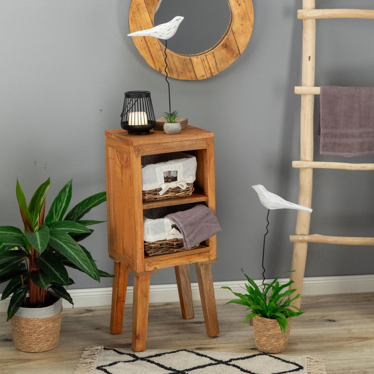 KOMMODE Willi Mahagoni Massivholz, 2 Körbe naturfarben - Naturfarben, Holz (27/32.5/78cm) - CREEDWOOD