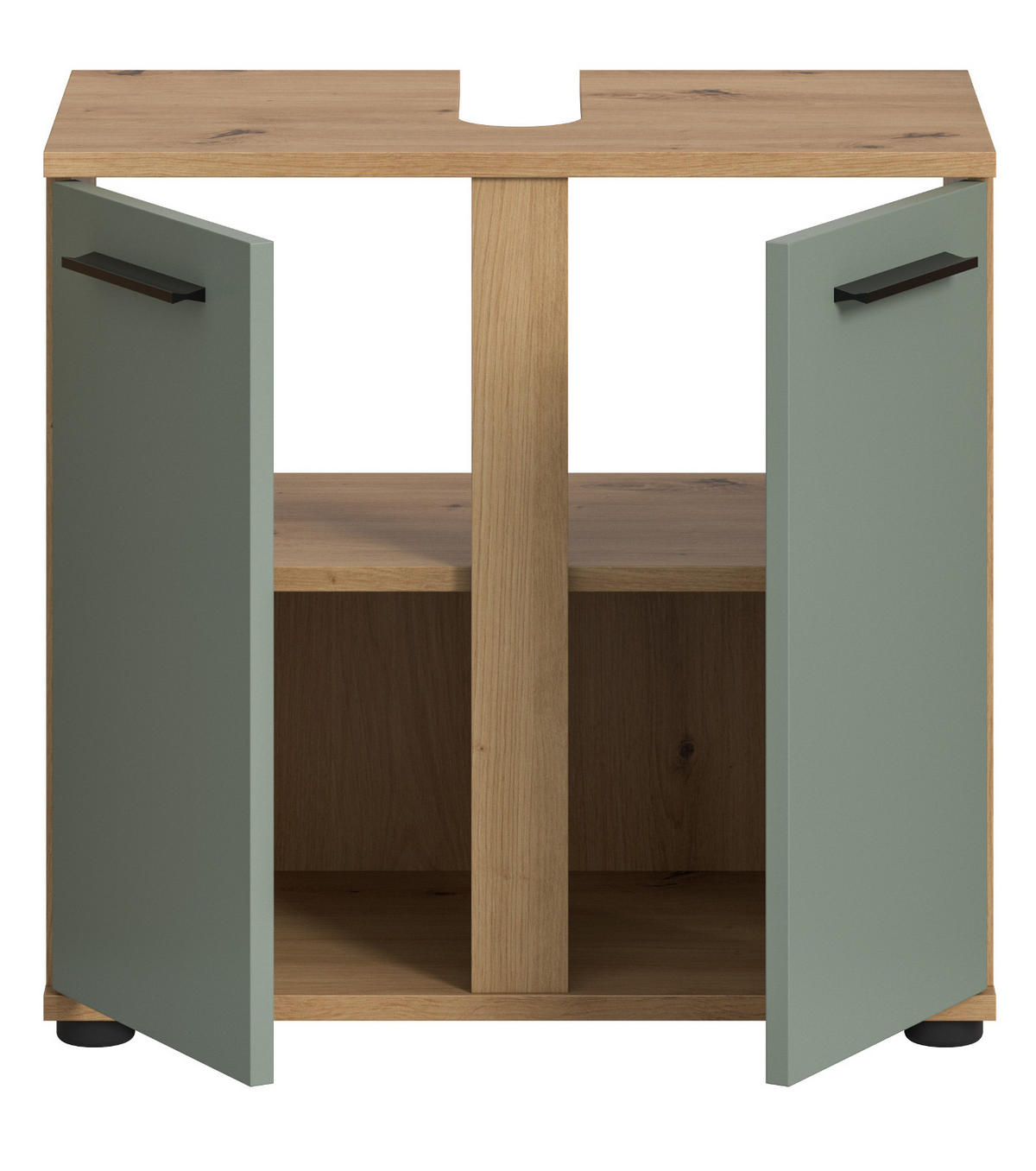 WASCHBECKENUNTERSCHRANK Salbei, Artisan Eiche, Badezimmer Unterschrank 60 cm - Salbeigrün/Schwarz, Holzwerkstoff/Kunststoff (60/57/34cm) - Inn.Furn