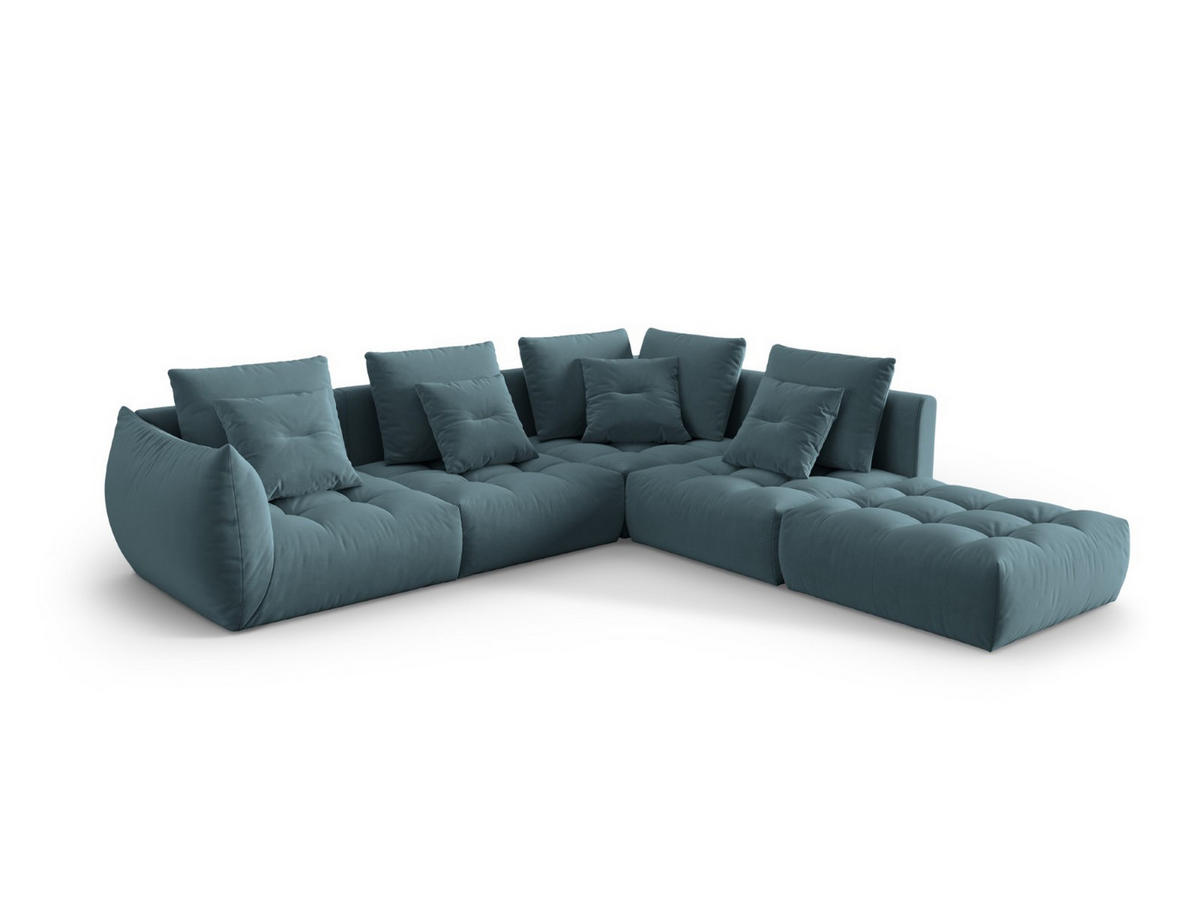 ECKSOFA modular rechts Bloom aus Samt pastellblau 4 Sitzplätze - Pastellblau, Textil (310/316cm) - Micadoni