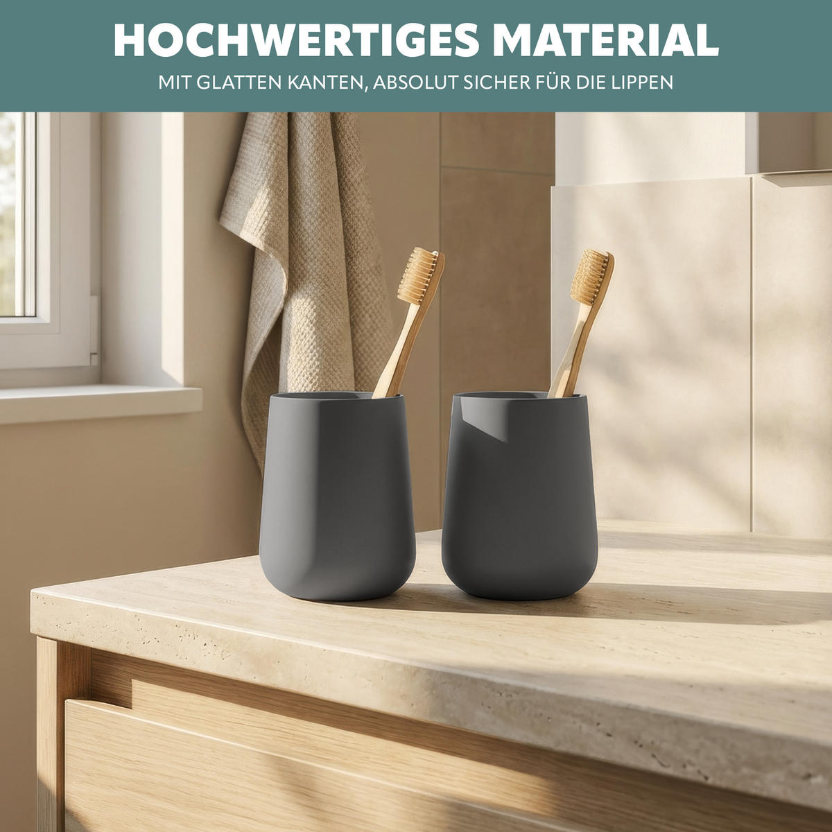BECHER-SET TESERO 2tlg., Soft-Touch, grau - Grau, Kunststoff (8.5/10.5/8.5cm) - eluno