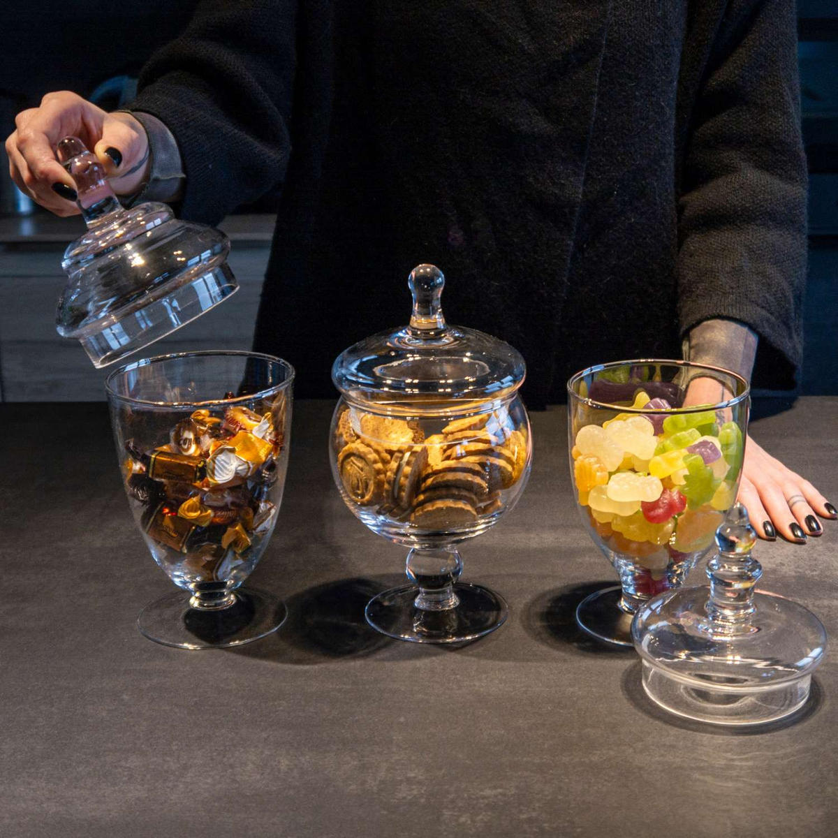 VORRATSGLAS SET für Süßigkeiten (3-tlg.) - Transparent, Glas (24.5/14.5/37.5cm) - Intirilife