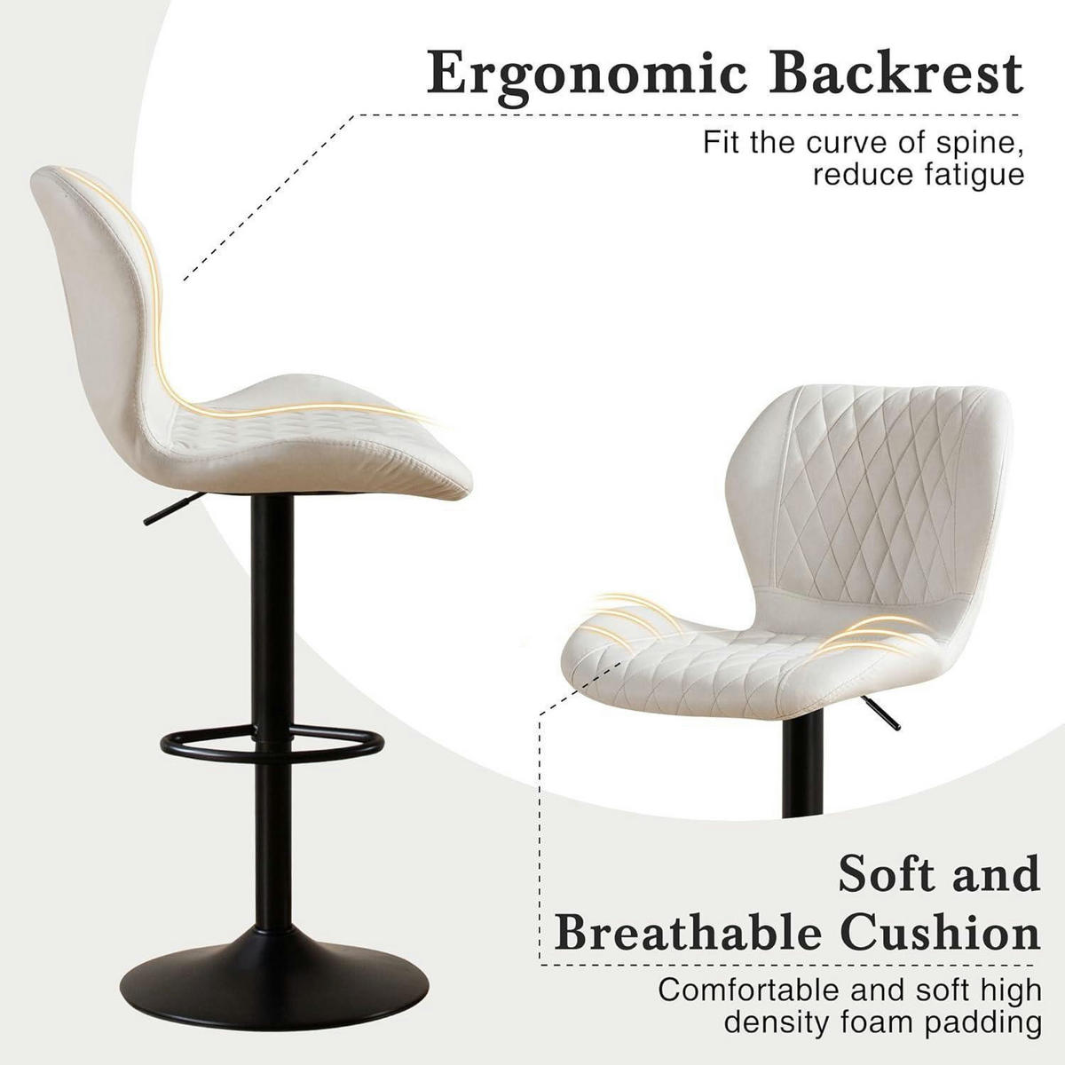 BARHOCKER mit Lehne, höhenverstellbar, PU-Kunstleder, Beige - Weiß, Kunststoff (46.5/111/38cm)