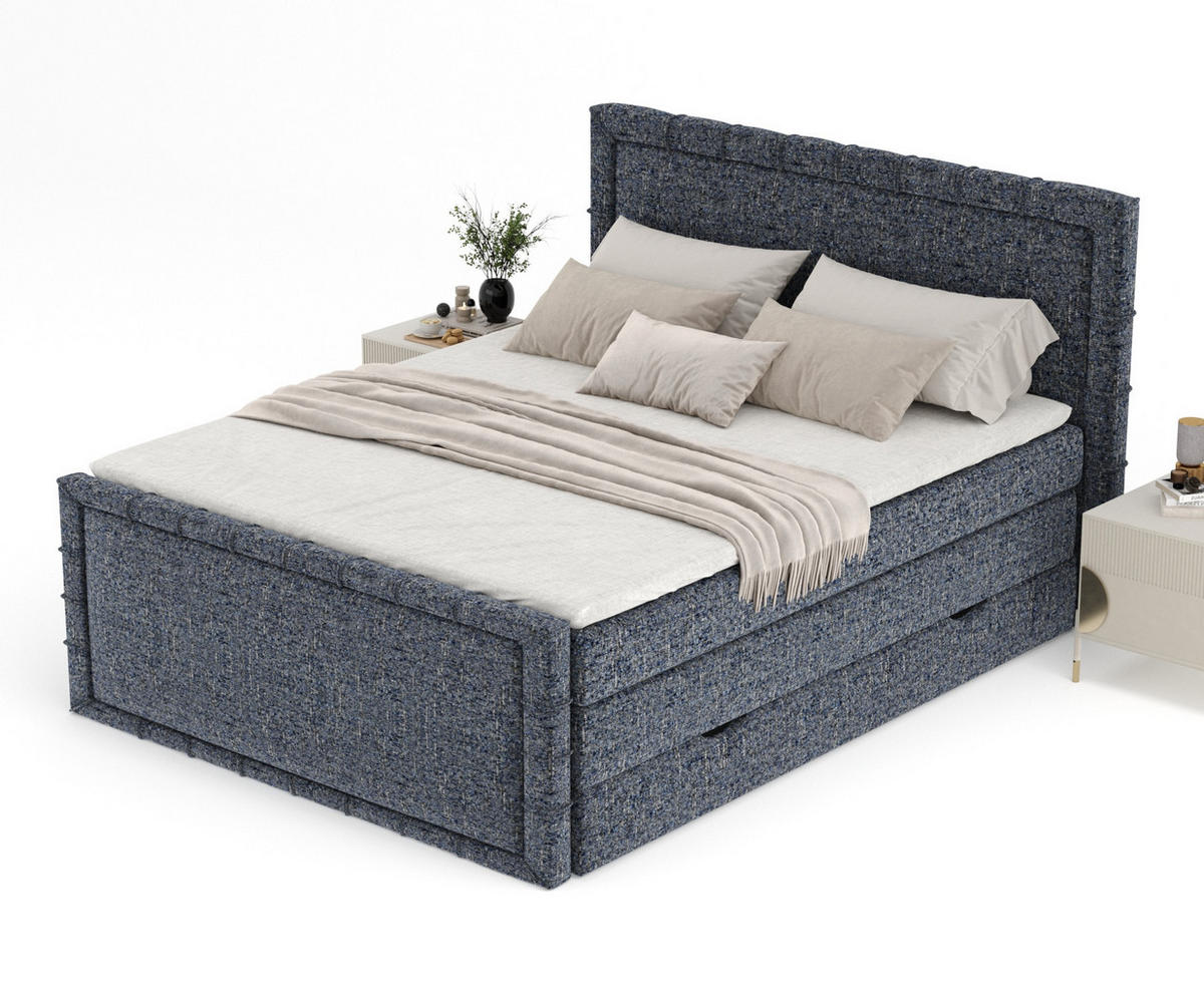 BOXBETT Estelle Marineblau 160/200 cm im Webstoff - Schwarz/Dunkelblau, Holz/Holzwerkstoff (160/200cm) - Maison de Reve