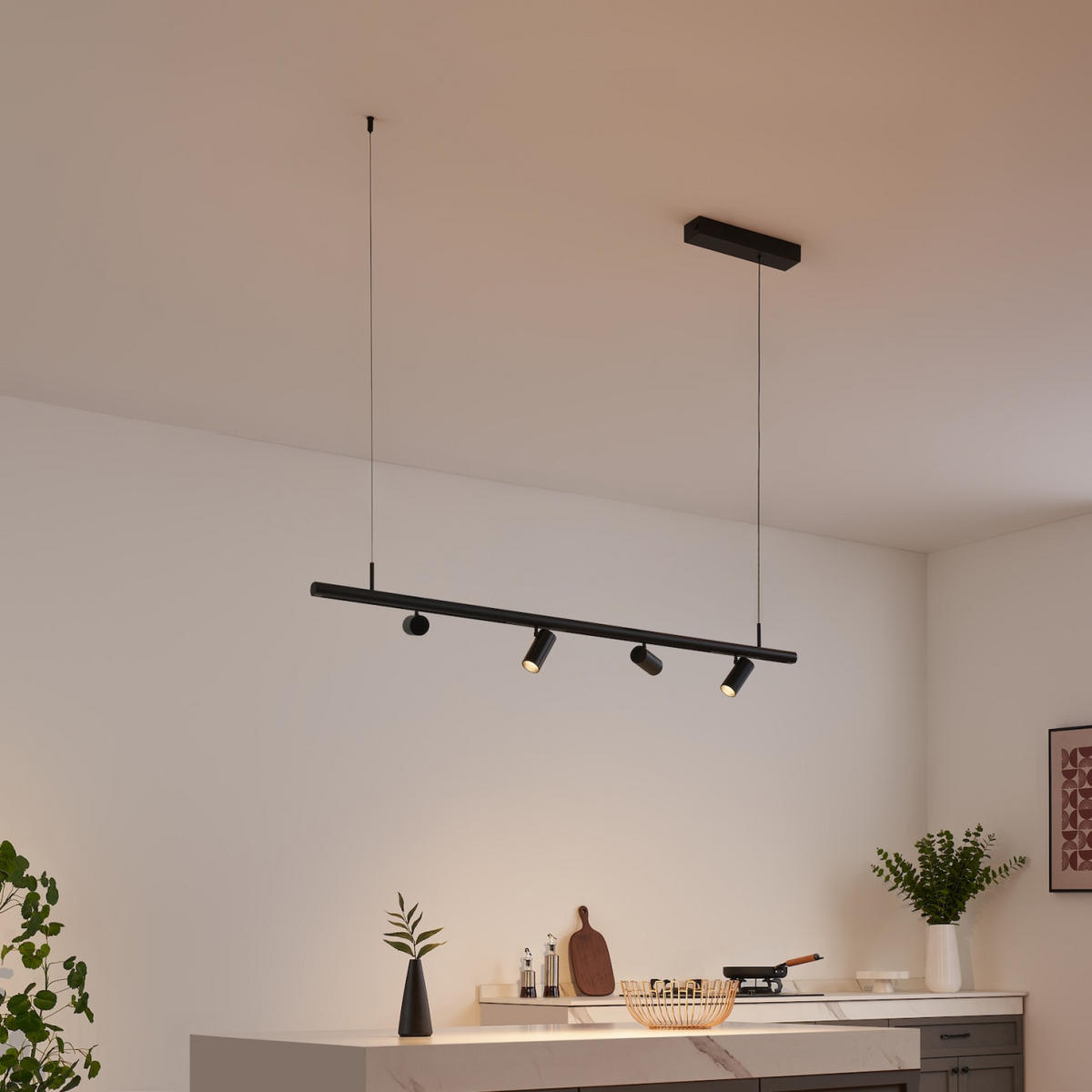 PENDELLEUCHTE MIT SPOTSTRAHLERN Lyne, Schwarz, 125cm - Schwarz, Metall (125/125/8.5cm) - KOSILUM