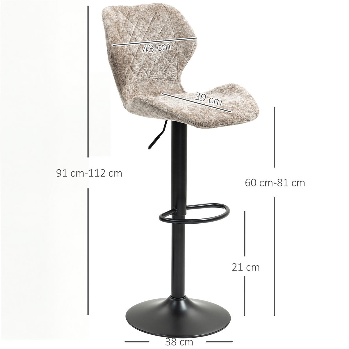 BARHOCKER 2er Set, Höhenverstellbar, Braun - Braun, Kunststoff (51.5/112/48cm) - HOMCOM
