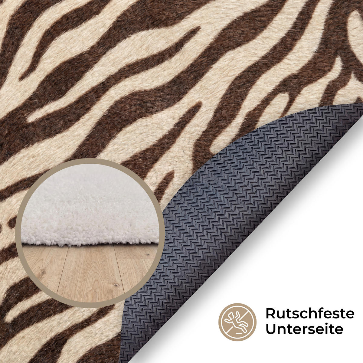 KOBERCE - Zebra - Pruhy - hnedá - 120x120 cm - čierna, textil/plast (120/0.4cm) - OnlyWow