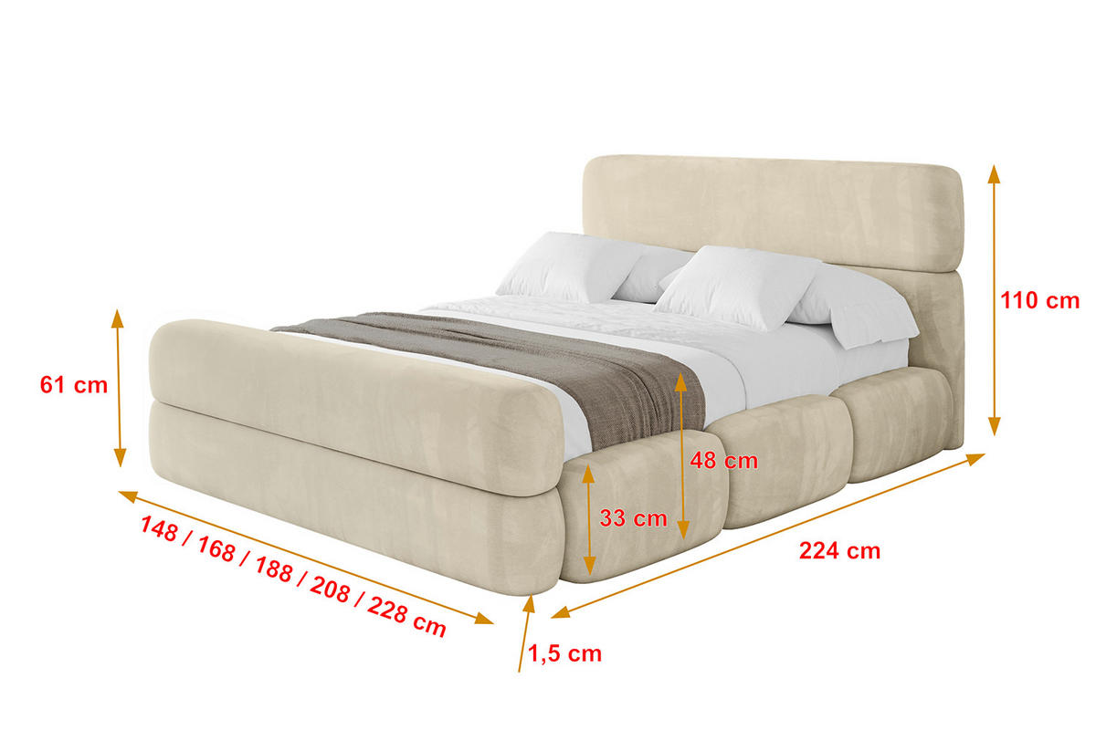 POLSTERBETT mit Bettkasten, Fußteil und Lattenrost, Bett mit Matratze H3/H4 - ELVA-Z 180x200 Beige - Ecru, Holzwerkstoff/Textil (180/200cm) - ALTDECOR