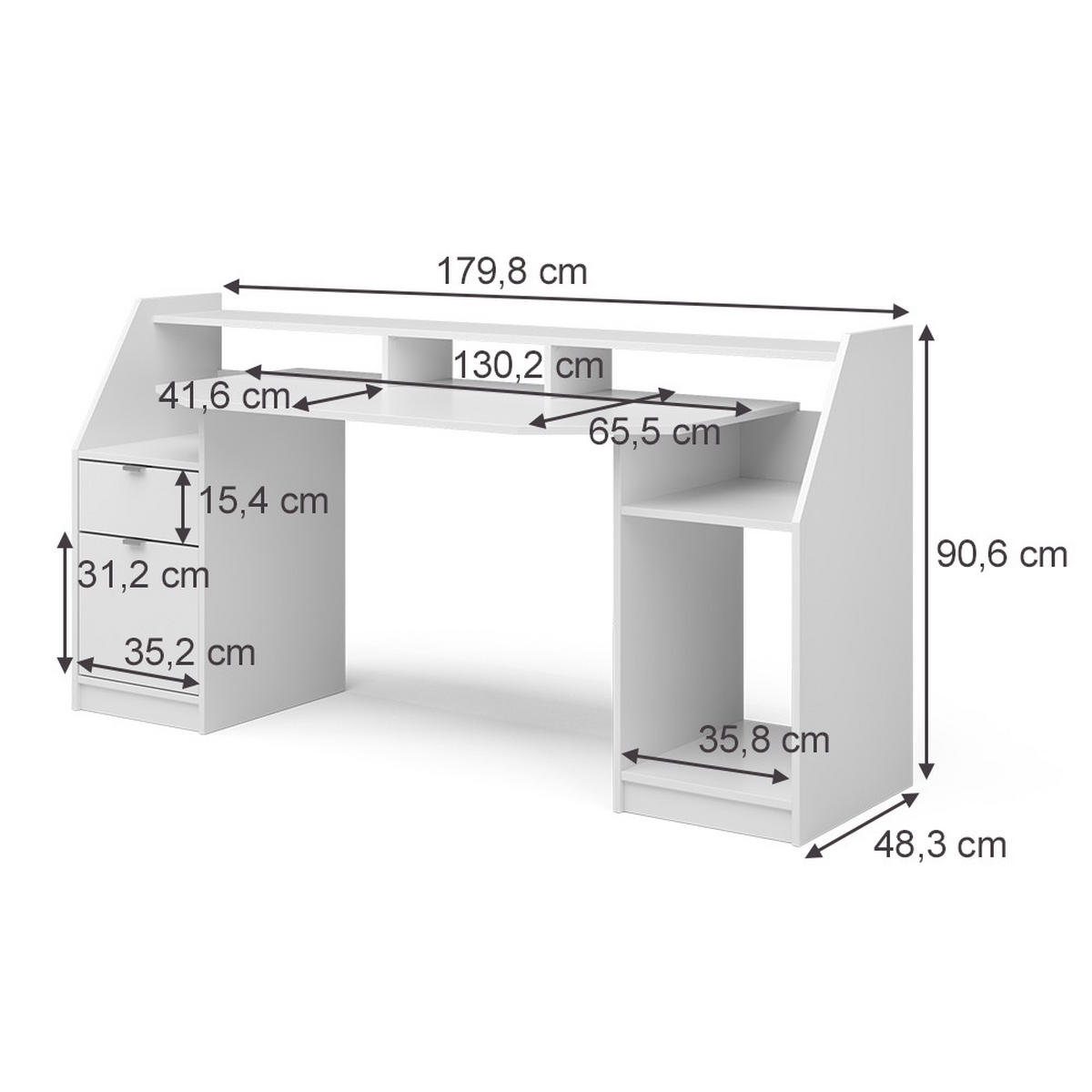 COMPUTERTISCH Joel Weiß 179.8 x 65.5 cm - Weiß, Holzwerkstoff (65.5/179.8/90.6cm) - Vicco