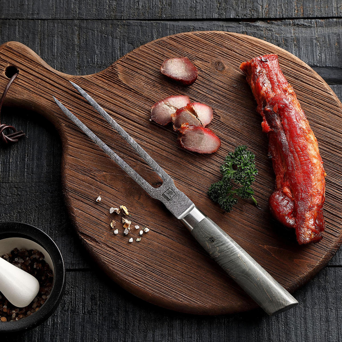 TRANCHIERGABEL 18 cm - Ahornfarben, Holz/Metall - Zayiko