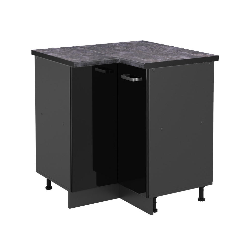 ECKUNTERSCHRANK R-Line Schwarz Hochglanz 75.6 cm, AP Anthrazit - Schwarz Hochglanz/Anthrazit, Holzwerkstoff (75.6/81.6/60cm) - Vicco