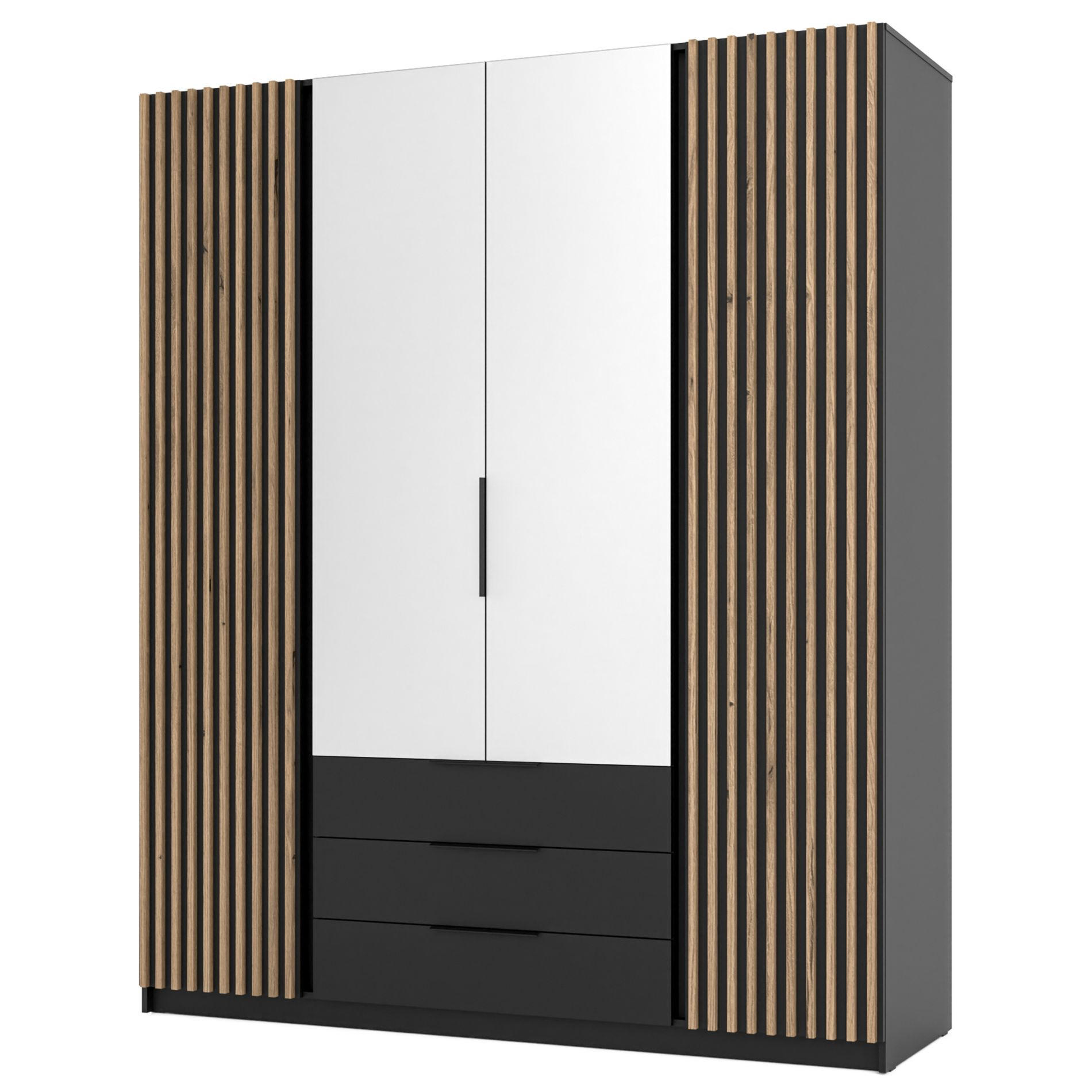 KLEIDERSCHRANK Kaja Schwarz 200 cm - Schwarz, Holzwerkstoff/Metall (200/239/61.9cm) - Selsey