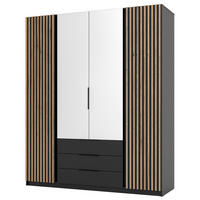 KLEIDERSCHRANK Kaja Schwarz 200 cm - Schwarz, Holzwerkstoff/Metall (200/239/61.9cm) - Selsey