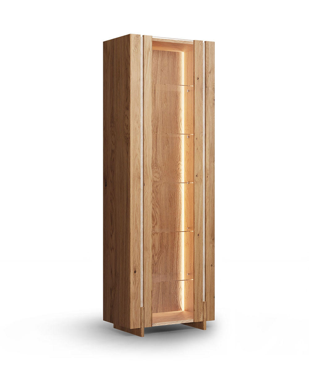 VITRINE Travertino Wildeiche Natur 68 / 41 / 206cm mit Travertin Naturstein - Wildeiche, Holz (68/206/41cm) - Feldmann-Wohnen