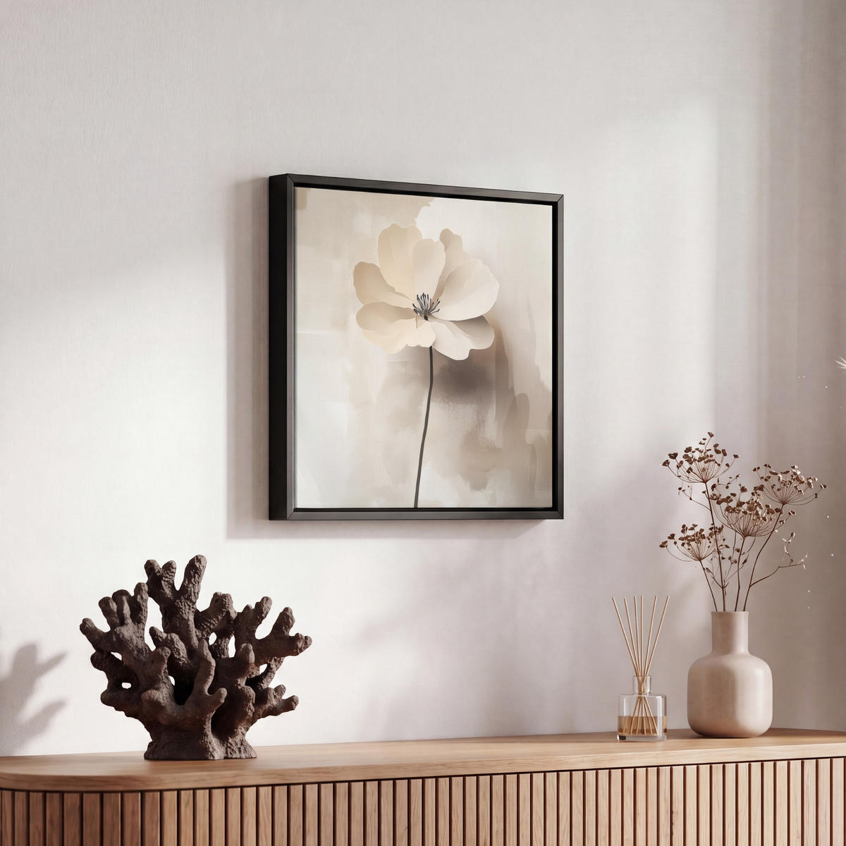 LEINWAND Bilder mit Rahmen - Blume - Beige - Farbe - Schatten - 20x20 - Creme, Textil (20/20cm) - MuchoWow