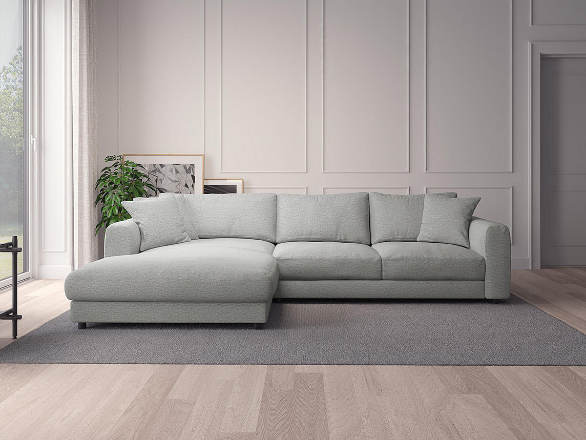 ECKSOFA mit Longchair - Hellgrau/Schwarz, Kunststoff/Textil (286/183cm) - home24