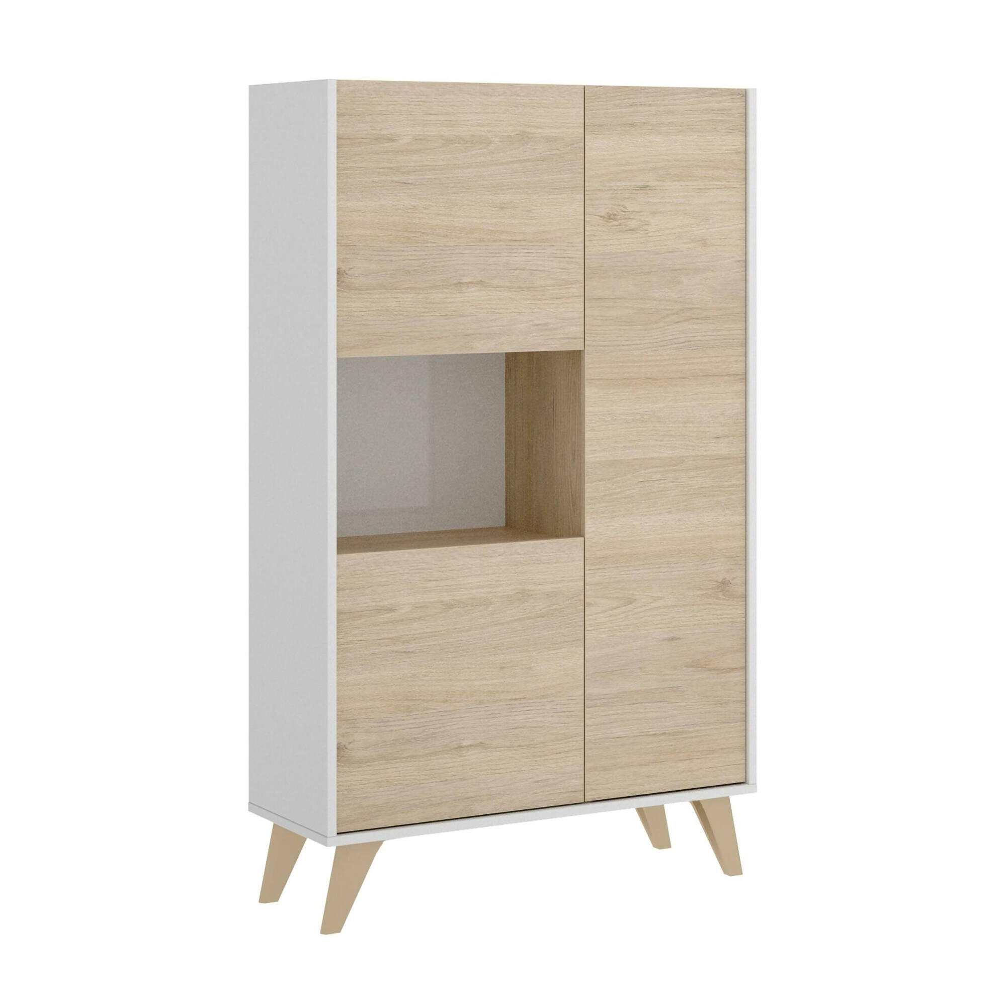 DMORA HIGHBOARD Honigeiche, Weiß 81cm × 43cm × 135cm