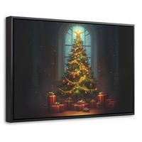 LEINWAND Bilder mit Rahmen - Weihnachtsbaum - Geschenk - Winter - 30x20 - Grün, Textil (30/20cm) - MuchoWow