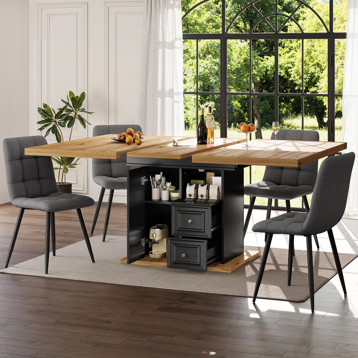 ESSTISCH 110-140/75/80 cm Natur aus MDF und Metall mit Stauraum - Hellbraun, Holzwerkstoff (110/80/75cm) - OKMYHOME