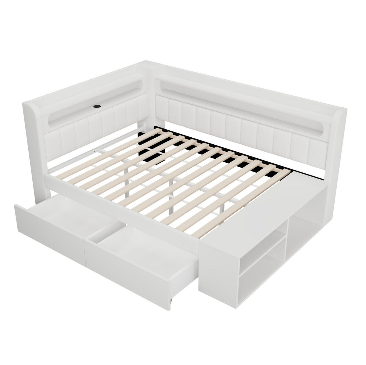 SCHLAFSOFA 90/200 cm mit LED-Beleuchtung, USB-Anschluss, 2 Schubladen und Schuhschrank, Weiß - Weiß, Holzwerkstoff (104/91.5/212.5cm) - Redom
