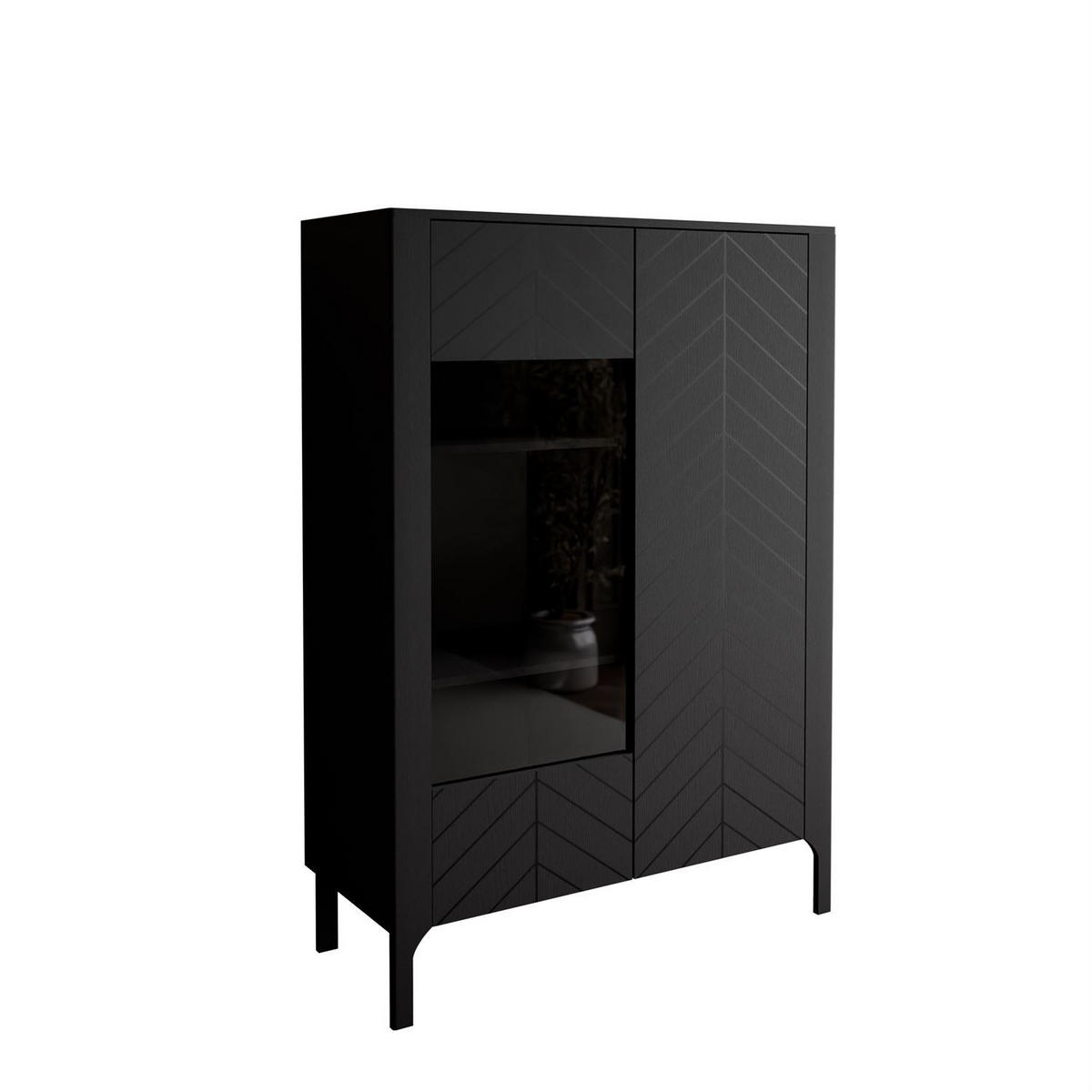 GLASVITRINE LUMI, Schwarz - Schwarz, Holzwerkstoff (103/130/41cm) - Lookway
