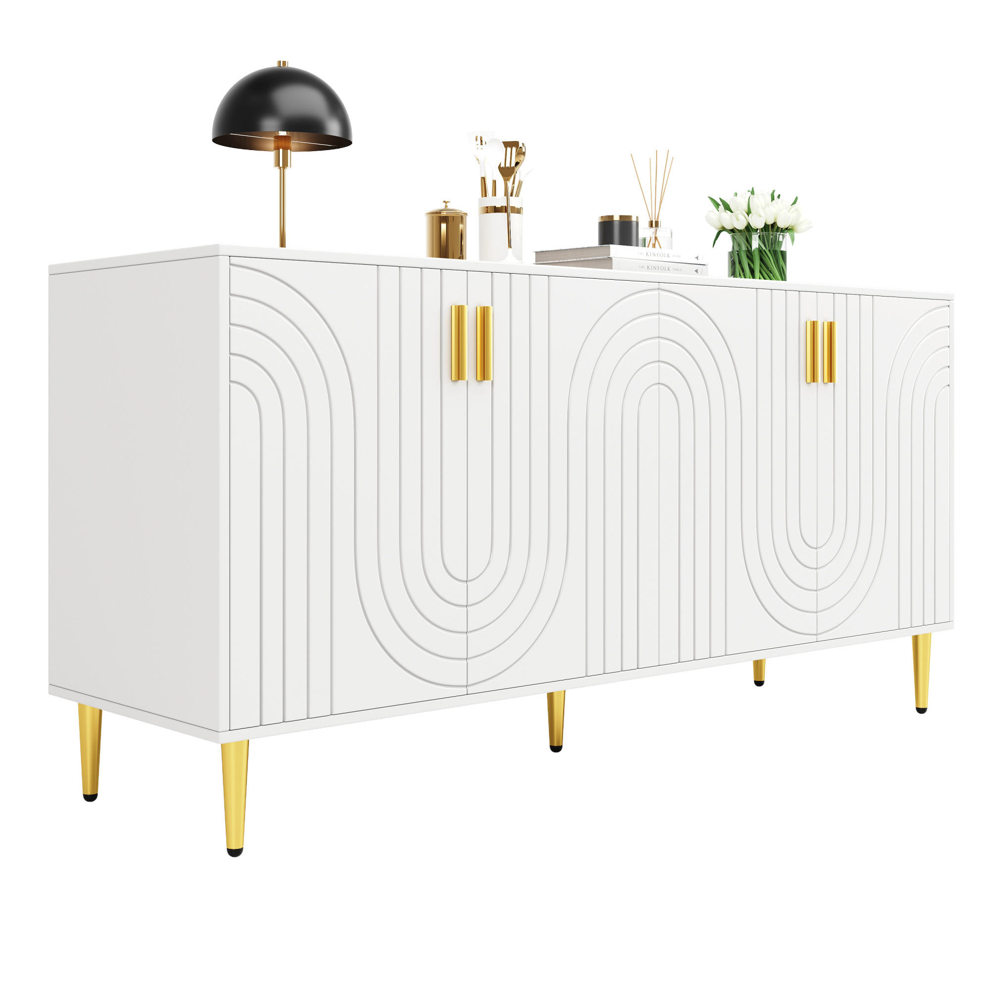 SIDEBOARD mit Stauraum ca. 152 x 40 x 75 cm MDF Weiß - Weiß, Holzwerkstoff (152/75/40cm) - Meubliv