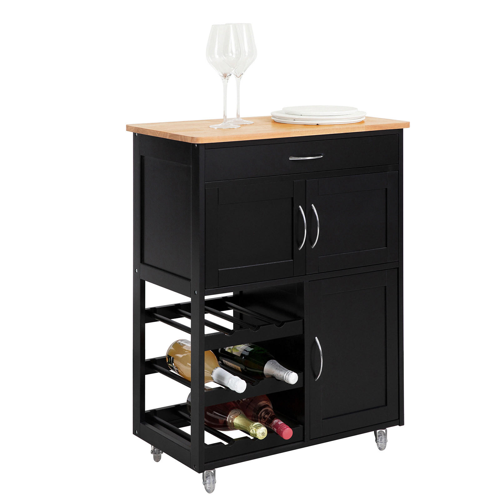 SoBuy KUCHYŇSKÝ VOZÍK s 1 zásuvkou Černá 67x38x87cm Moderní