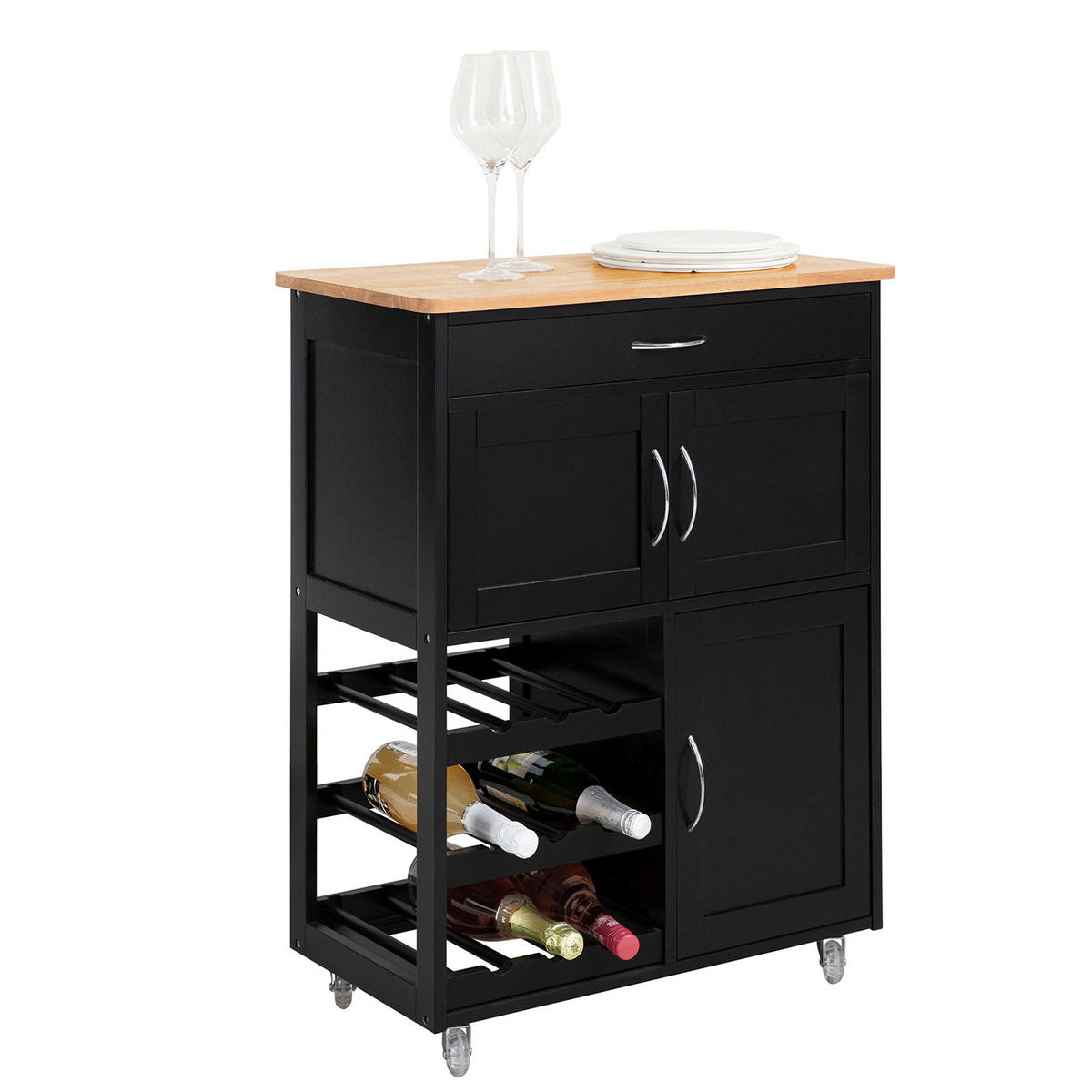 KÜCHENWAGEN Schwarz - Schwarz/Braun, Holzwerkstoff (67/87/38cm) - SoBuy