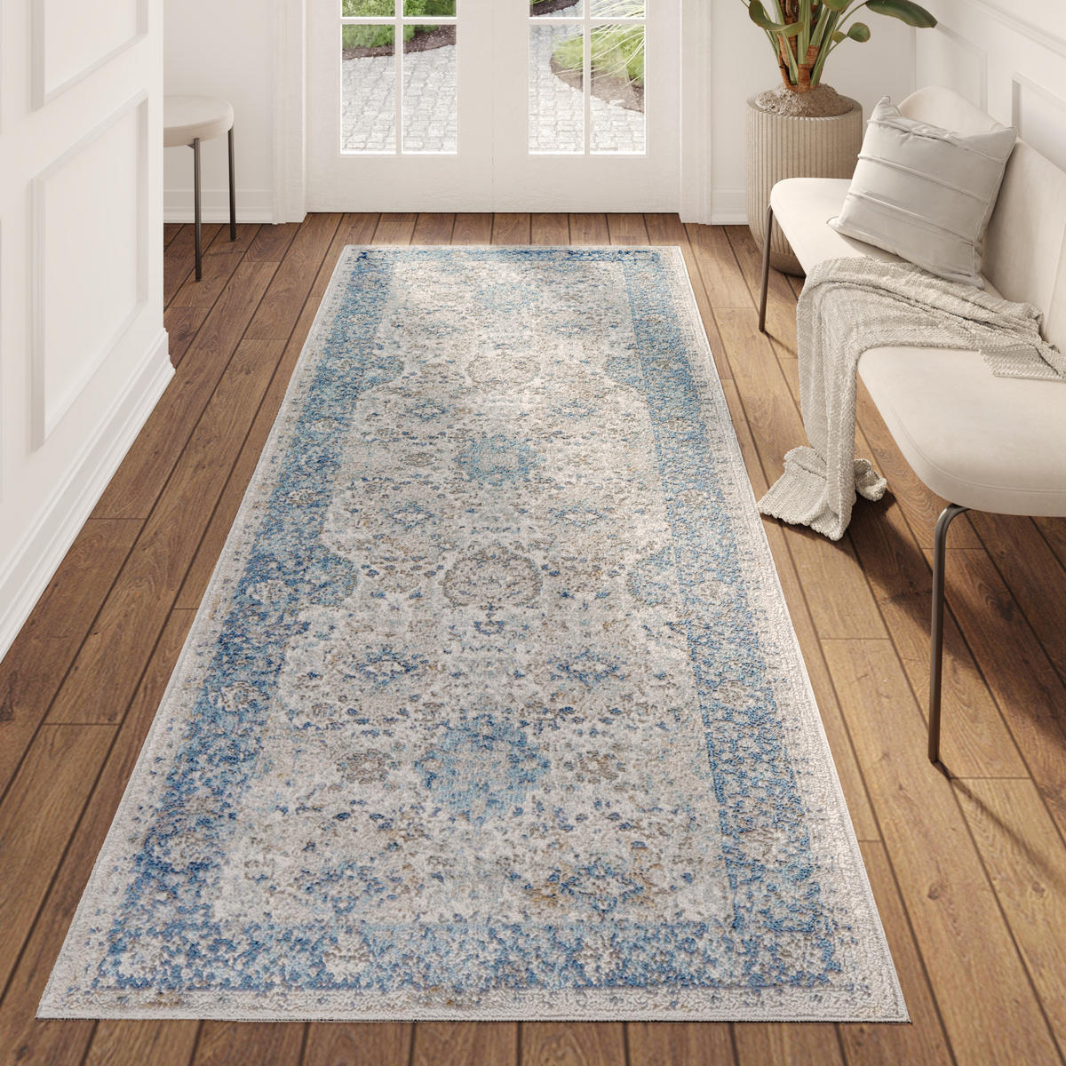 TEPPICHLÄUFER VALLEY hellblau vintage 120/200 cm - Hellblau, Textil (120/200cm) - Tapiso