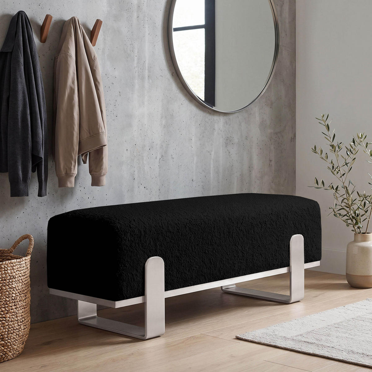 SITZBANK Melissa, Polsterbank 100 cm mit Metallgestell, Bouclé-Stoff, Schwarz+Kaschmir - Kaschmir/Schwarz, Metall (100/47/35cm) - Beautysofa