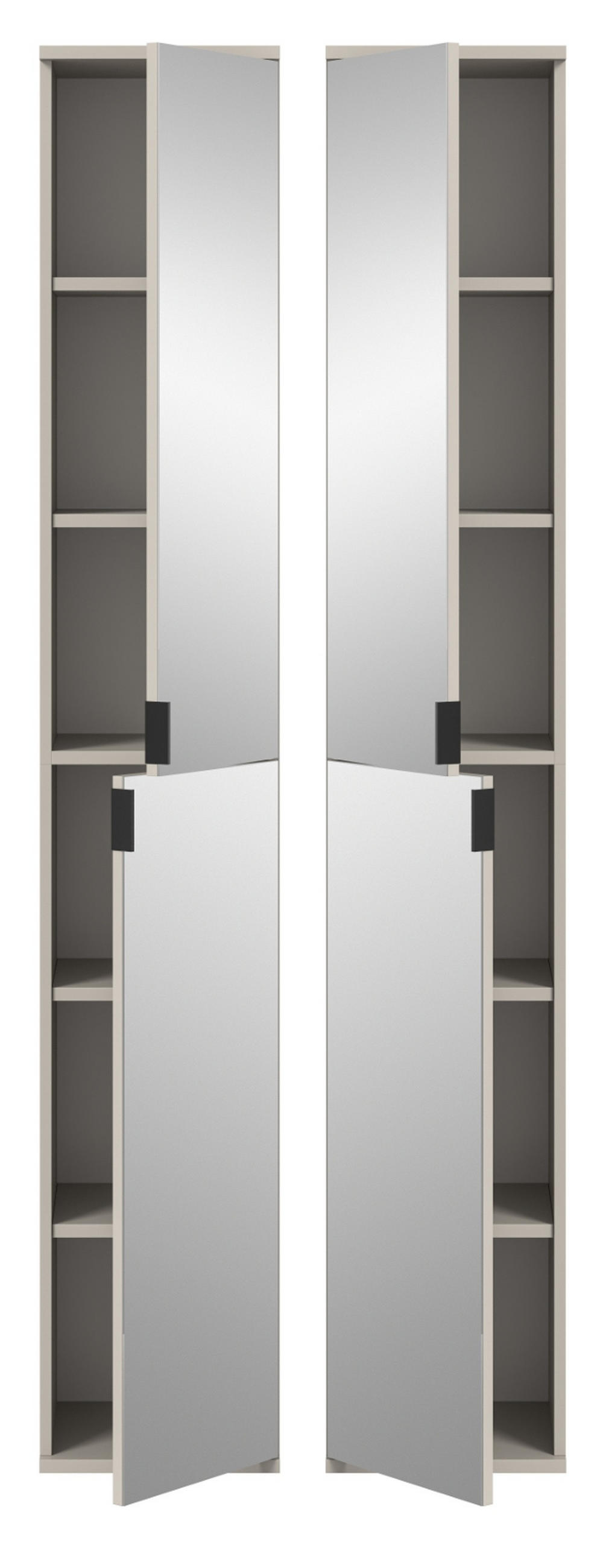 STAURAUMSCHRANK in Kaschmir 30 x 193 cm, Flurschrank mit Spiegel - Kaschmir/Schwarz, Glas/Holzwerkstoff (30/193/34cm) - Inn.Furn