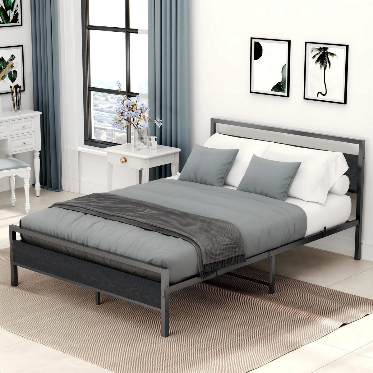 METALLBETT 140/200 cm mit Lattenrost und MDF-Elementen, Schwarz - Schwarz, Metall (140/200cm) - Redom
