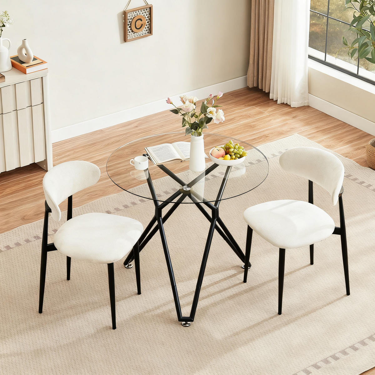 ESSTISCH Rund 90/90/78 cm Schwarz aus Glas mit Metallgestell - Schwarz, Glas (90/90/78cm) - OKWISH